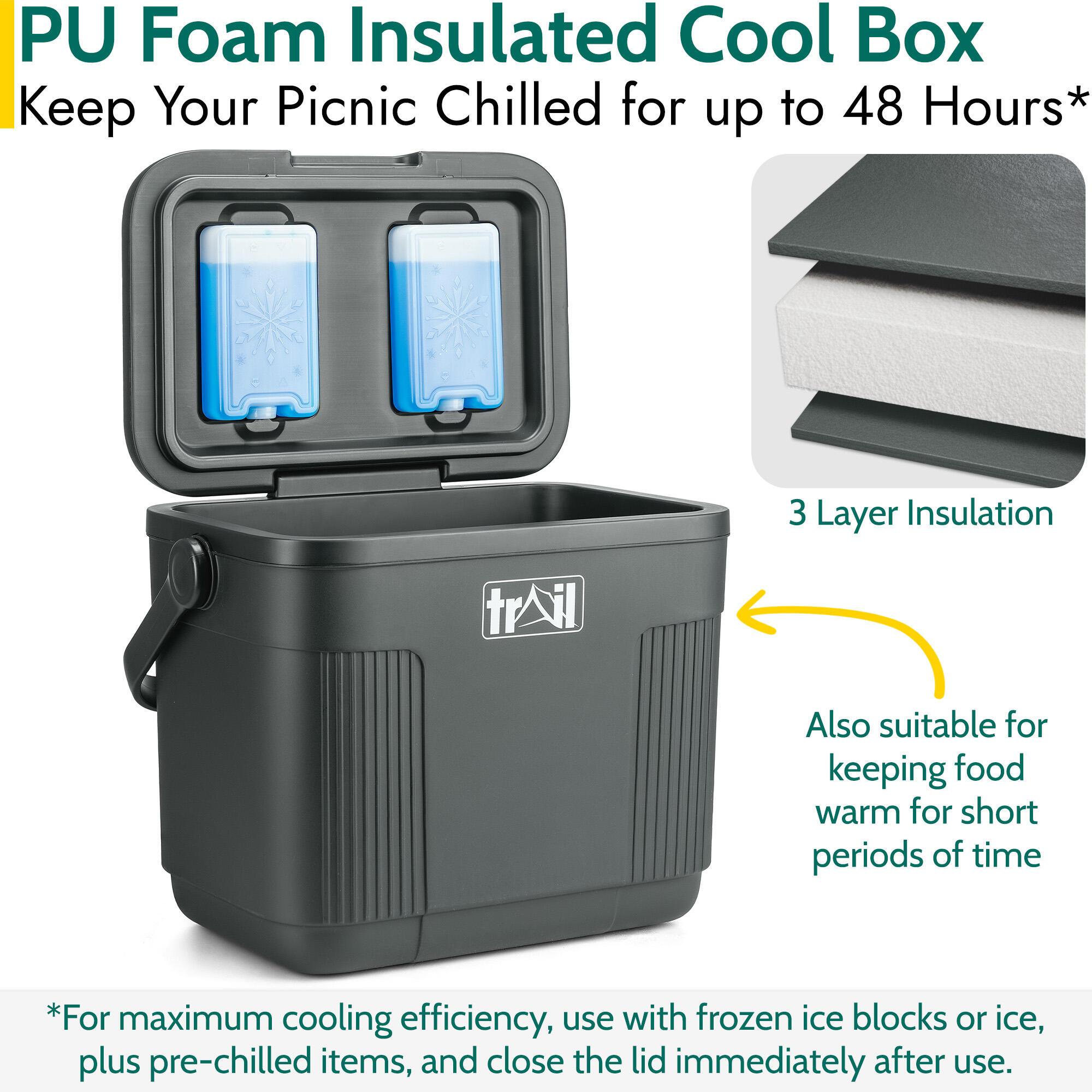 Cool Box 22L Insulated Hard Cooler Hot Food Cold Food Drink Picnic Beach Camping 3/7