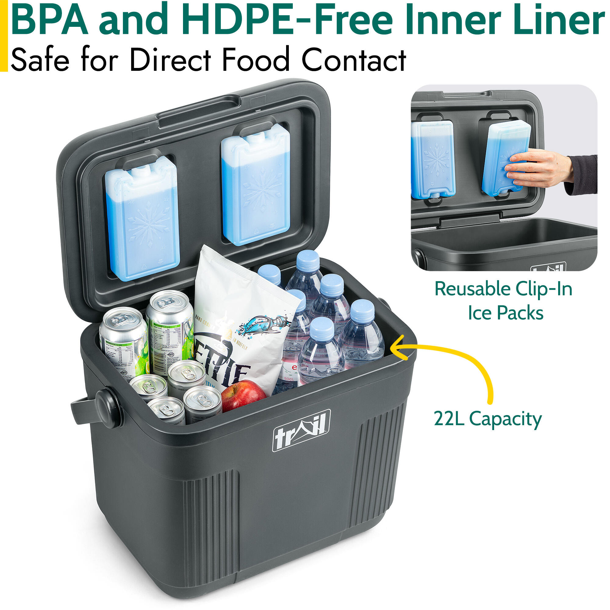 Cool Box 22L Insulated Hard Cooler Hot Food Cold Food Drink Picnic Beach Camping 6/7