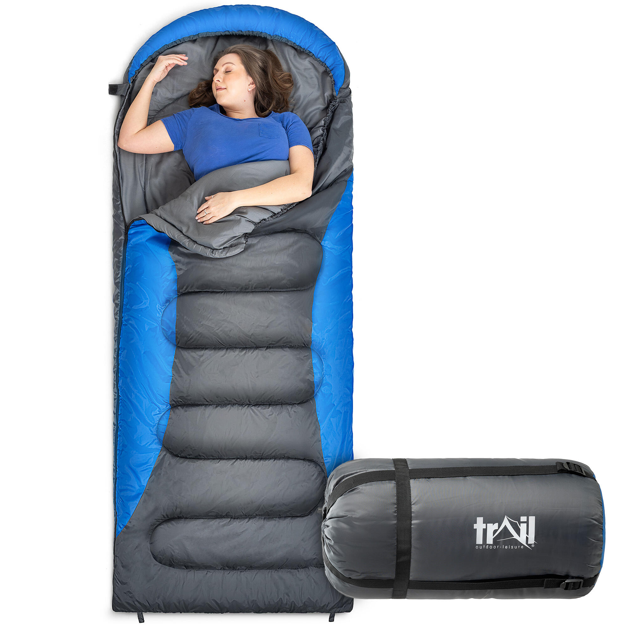 TRAIL OUTDOOR LEISURE Trail XL Hooded Sleeping Bag Extra Wide Water Resistant 2-3 Season 230cm x 100cm