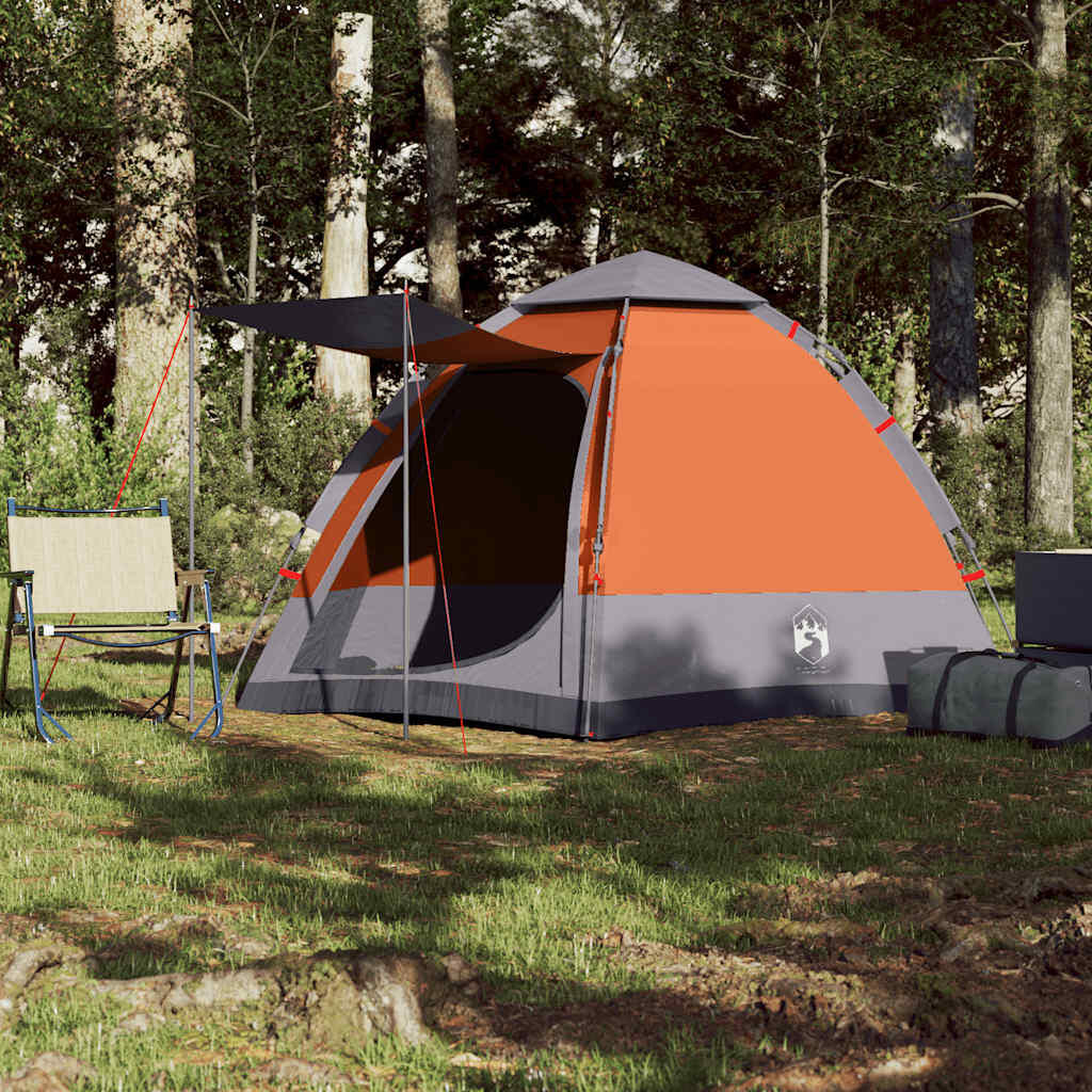 Tente de camping VidaXL 4 personnes à ouverture rapide, gris/orange 3/7