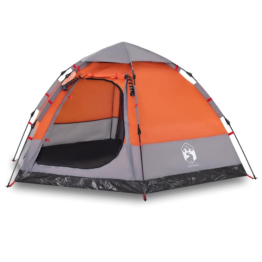 Tienda de camping Vidaxl para 4 personas con sistema rápido gris-naranja 2/7