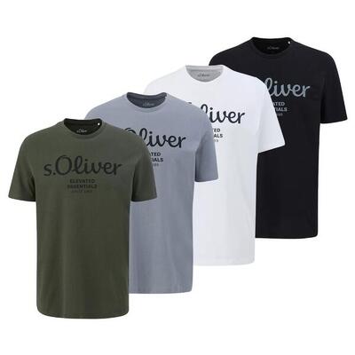 T-Shirt Herren 4er Pack Bequem sitzend-Logo T-Shirt