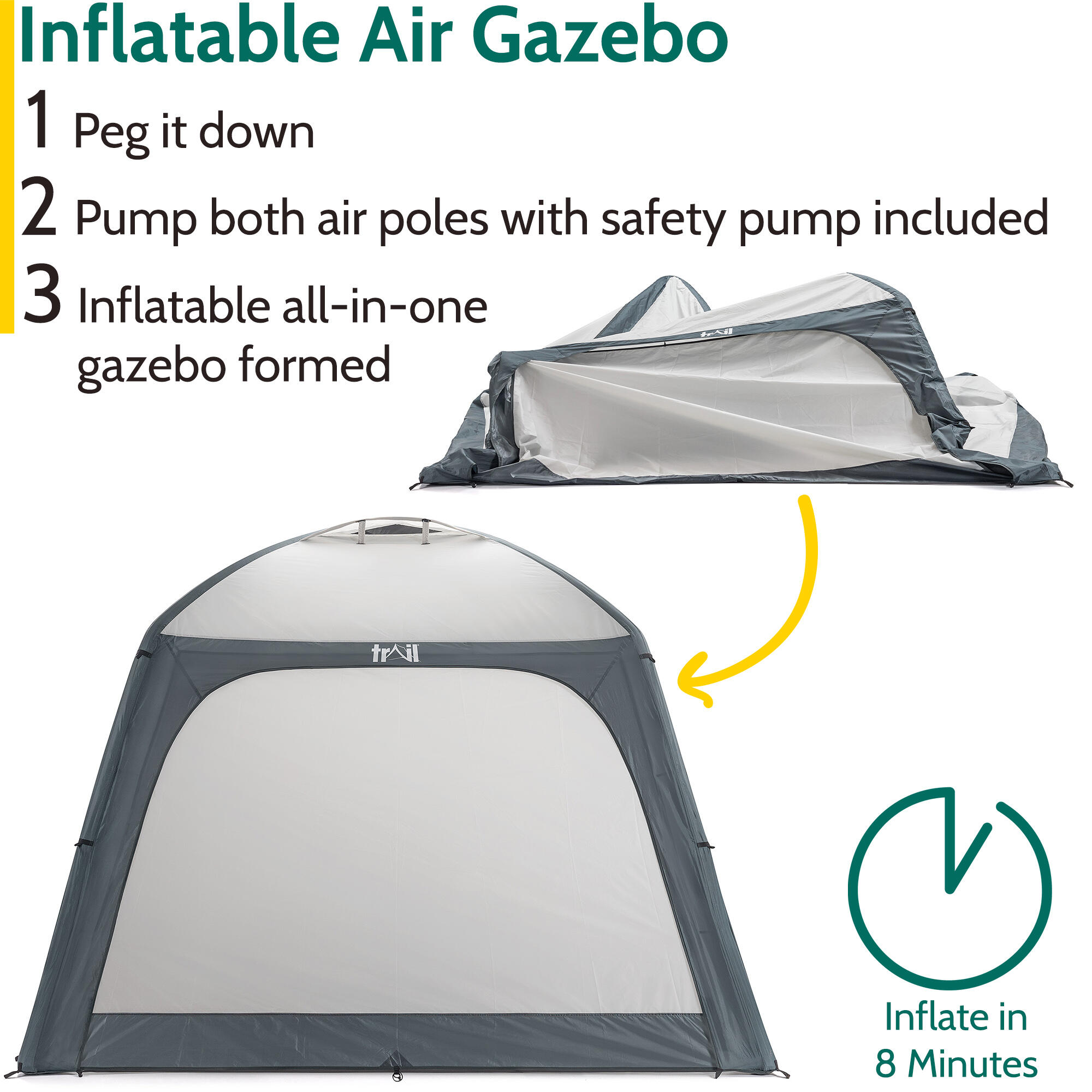 Trail Air Shelter Inflatable Gazebo with Detachable Sides Event Garden Camping 3/7