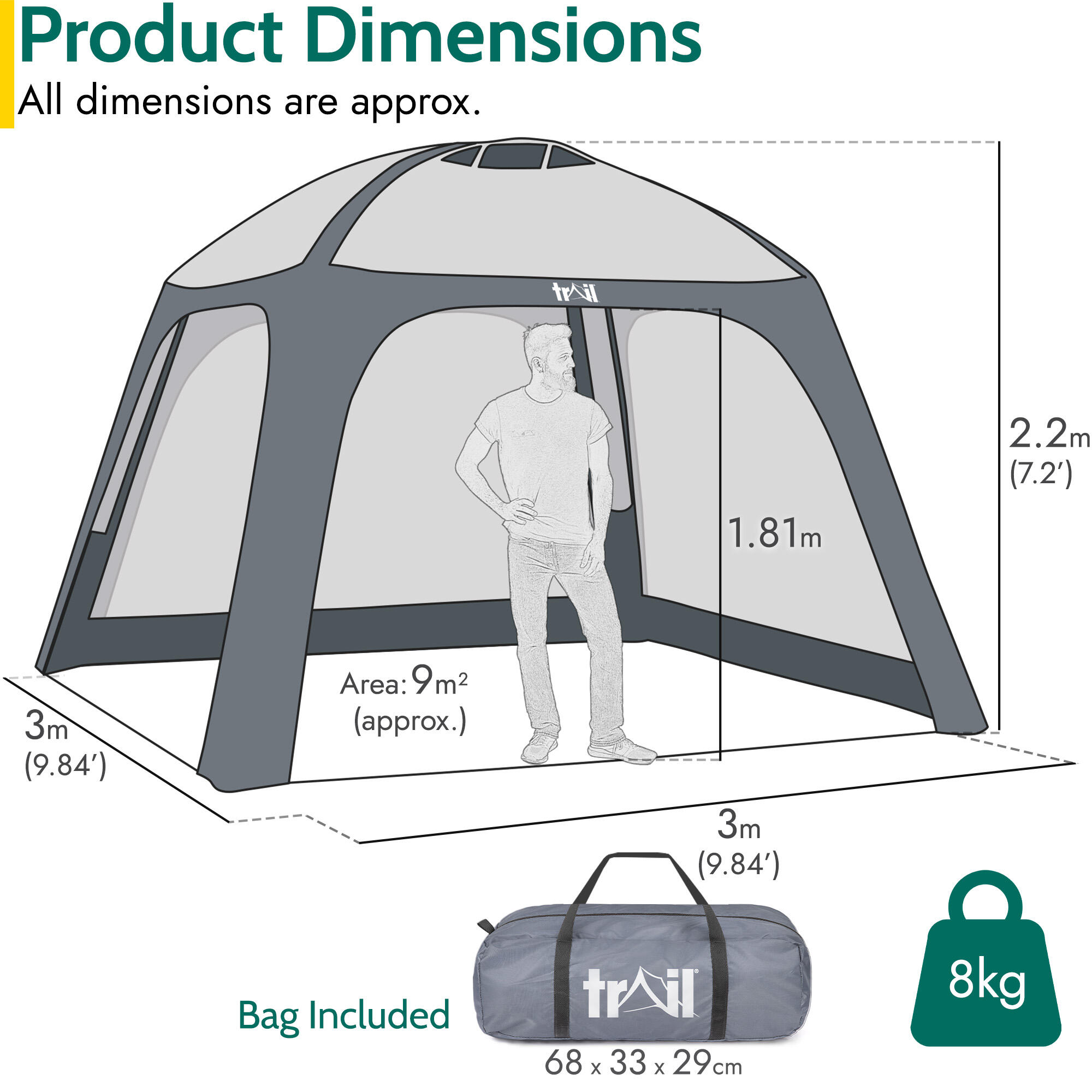 Trail Air Shelter Inflatable Gazebo with Detachable Sides Event Garden Camping 7/7