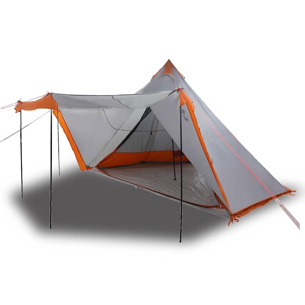 VidaXL Tenda Tipi 6 Persone impermeabile grigio e arancione 2/4