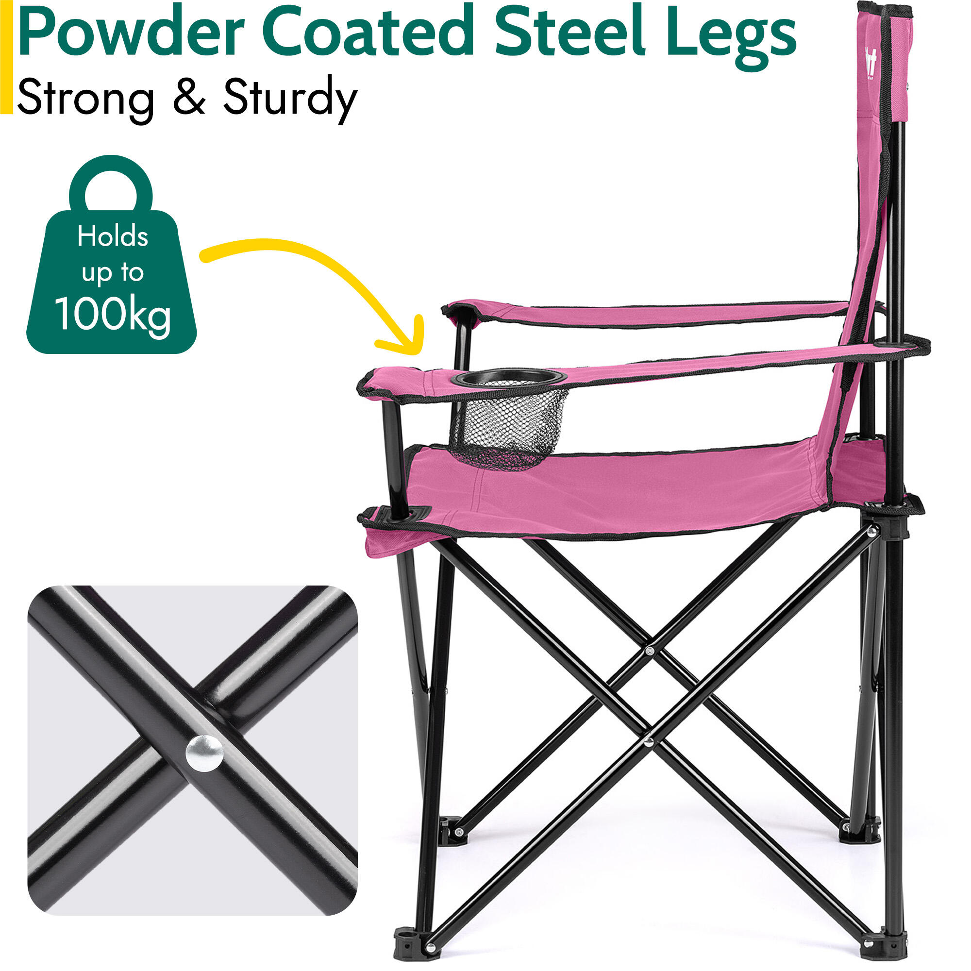 Folding Camping Chair Lightweight Portable With Cup Holder Fishing Outdoor Trail 3/7