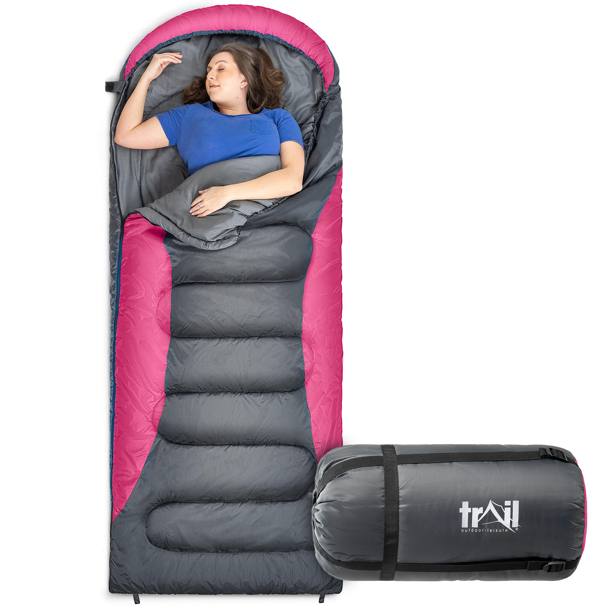 TRAIL OUTDOOR LEISURE Trail XL Hooded Sleeping Bag Extra Wide Water Resistant 2-3 Season 230cm x 100cm