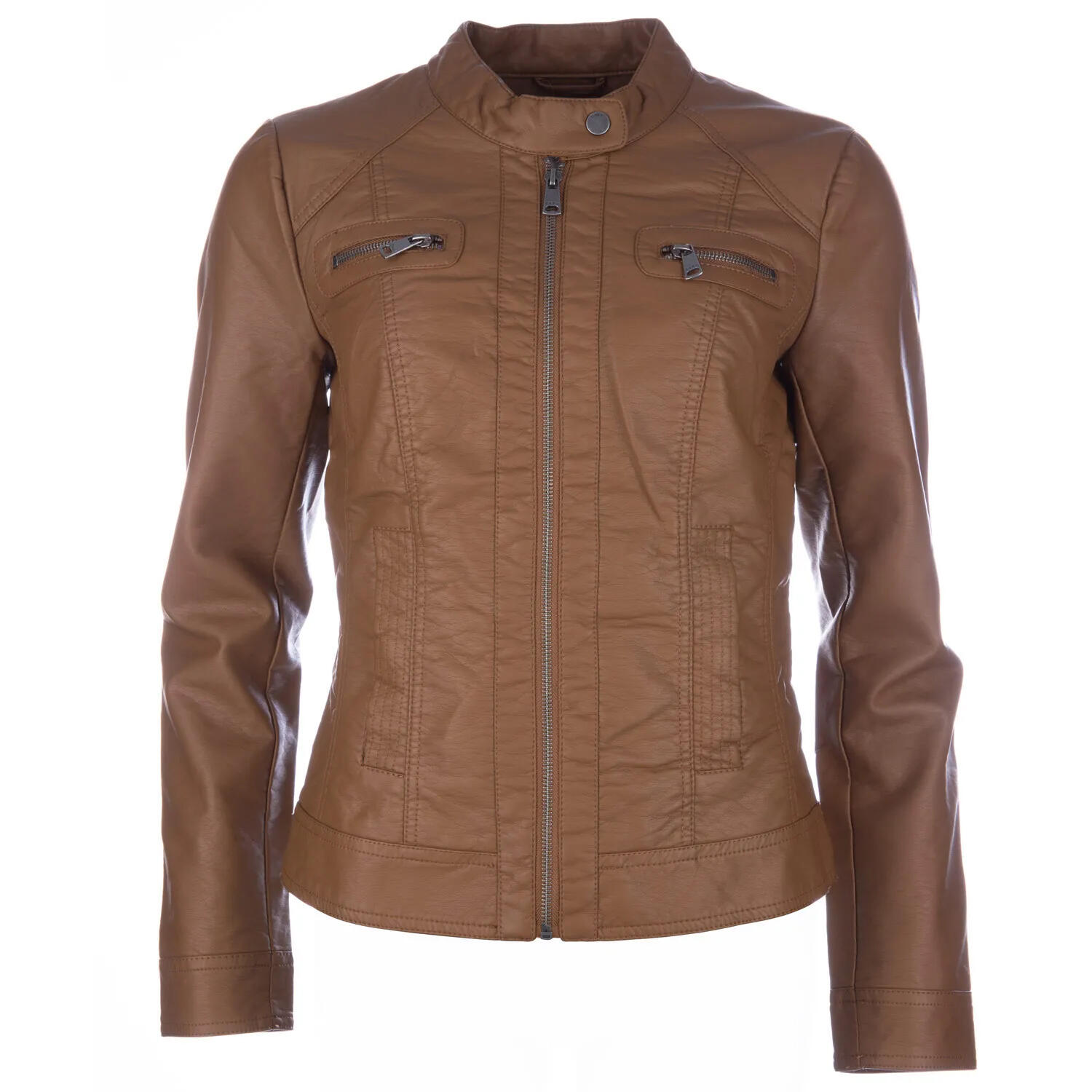 ONLY Womens/Ladies Bandit Faux Leather Biker Jacket (Cognac)