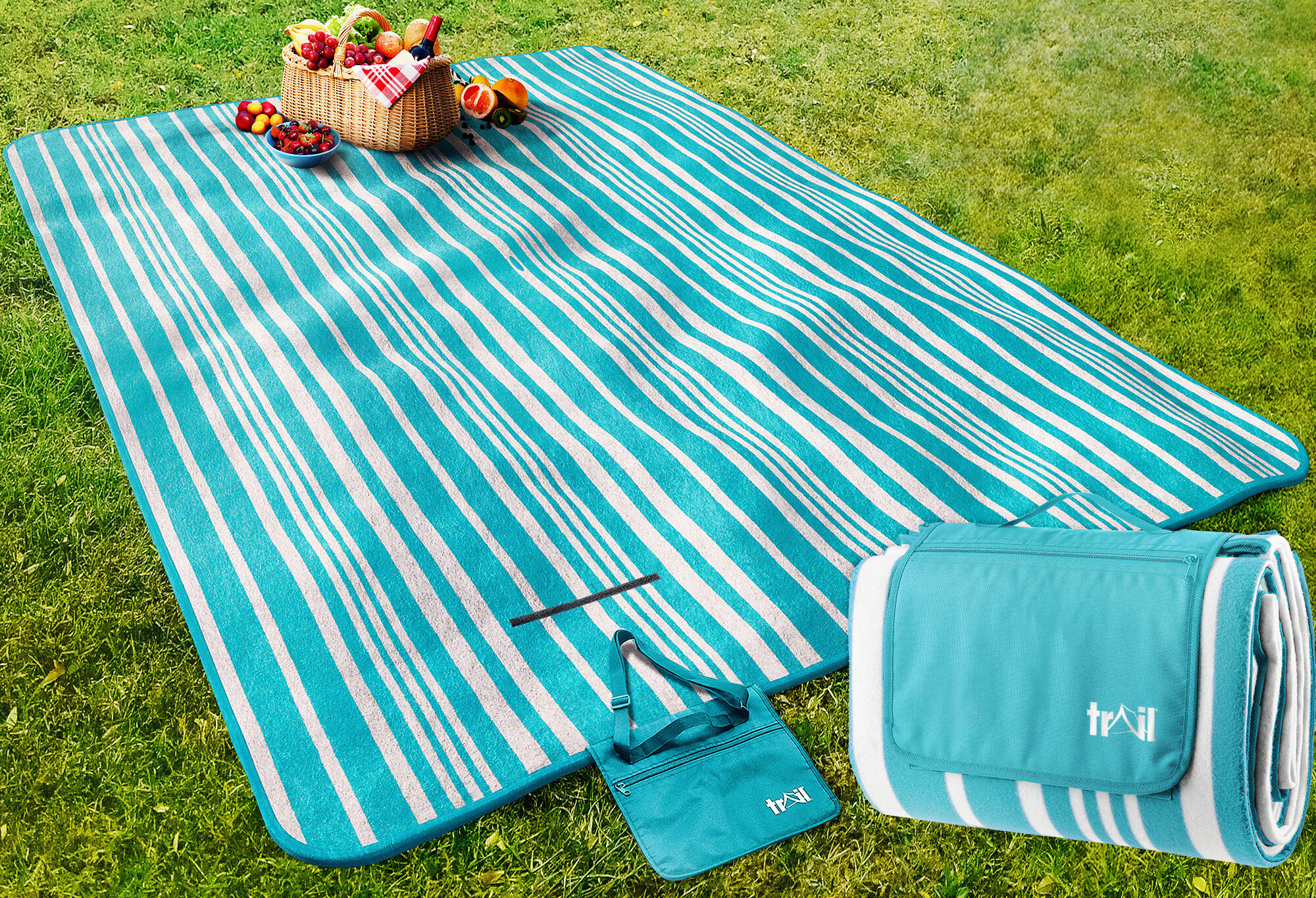 TRAIL OUTDOOR LEISURE Fleece Picnic Rug Beach Camping Blanket Waterproof Backing  - XL  3m x 2m