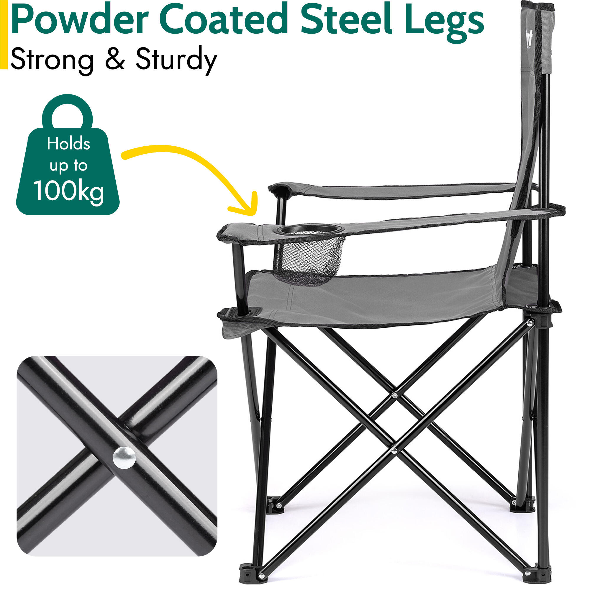 Folding Camping Chair Lightweight Portable With Cup Holder Fishing Outdoor Trail 3/7