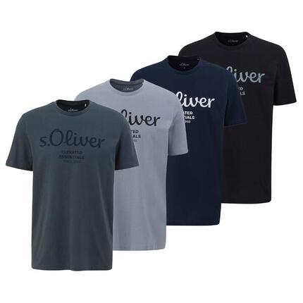T-Shirt Herren 4er Pack Bequem sitzend-Logo T-Shirt
