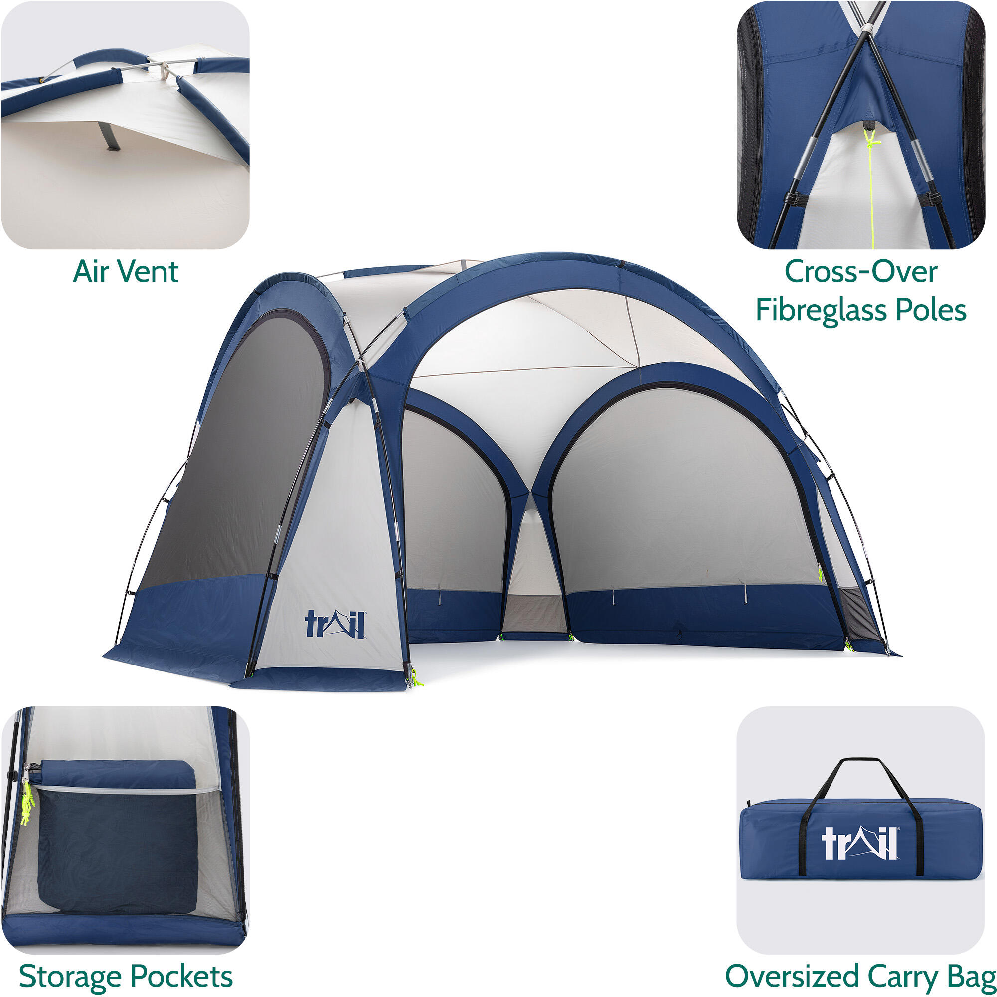 Dome Shelter with Sides Outdoor Event Camping Gazebo UV Waterproof 3.5m x 3.5m 6/7