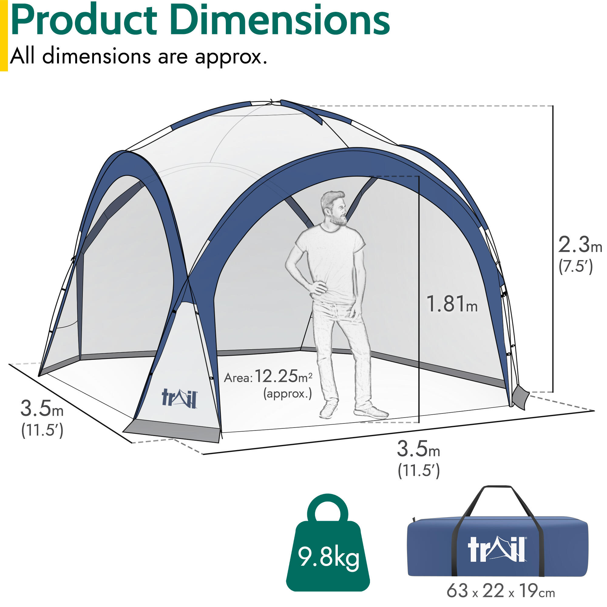 Dome Shelter with Sides Outdoor Event Camping Gazebo UV Waterproof 3.5m x 3.5m 7/7