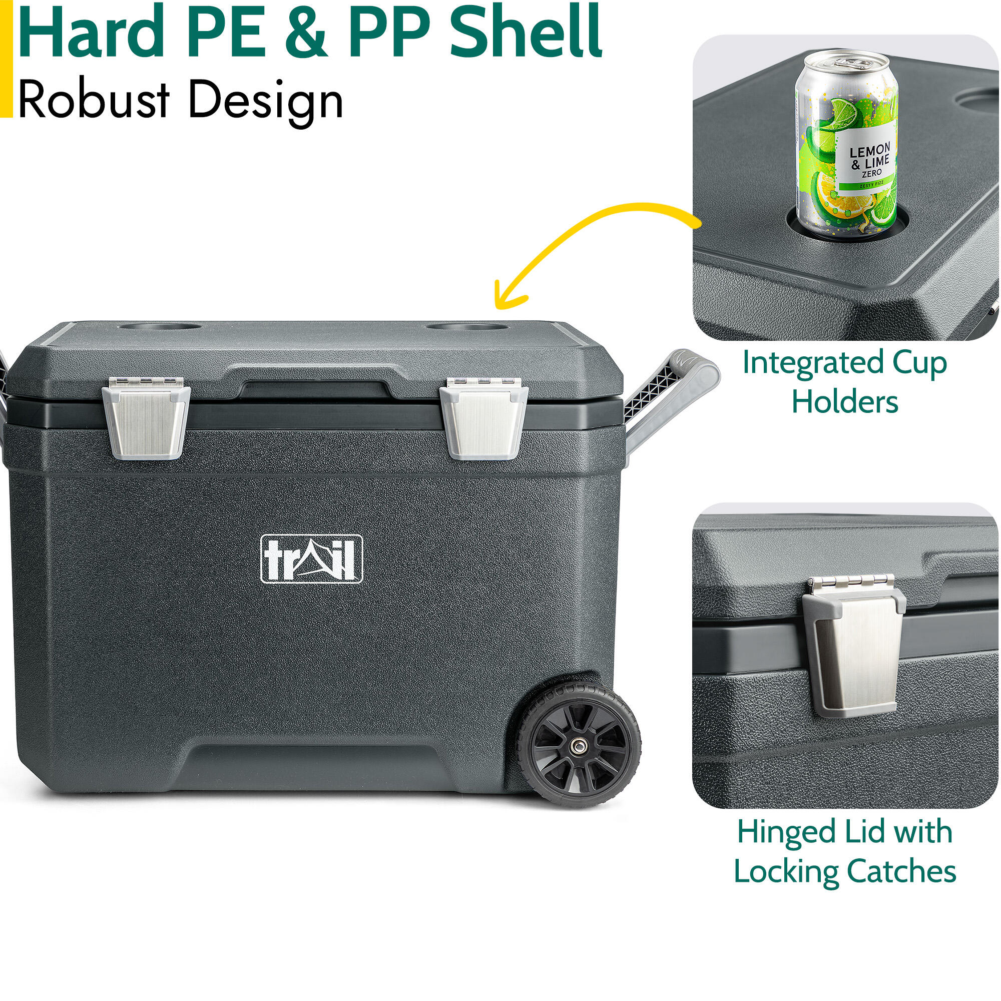Large Cool Box on Wheels 45L Wheeled Insulated Hard Cooler Hot Cold Food Picnic 4/7