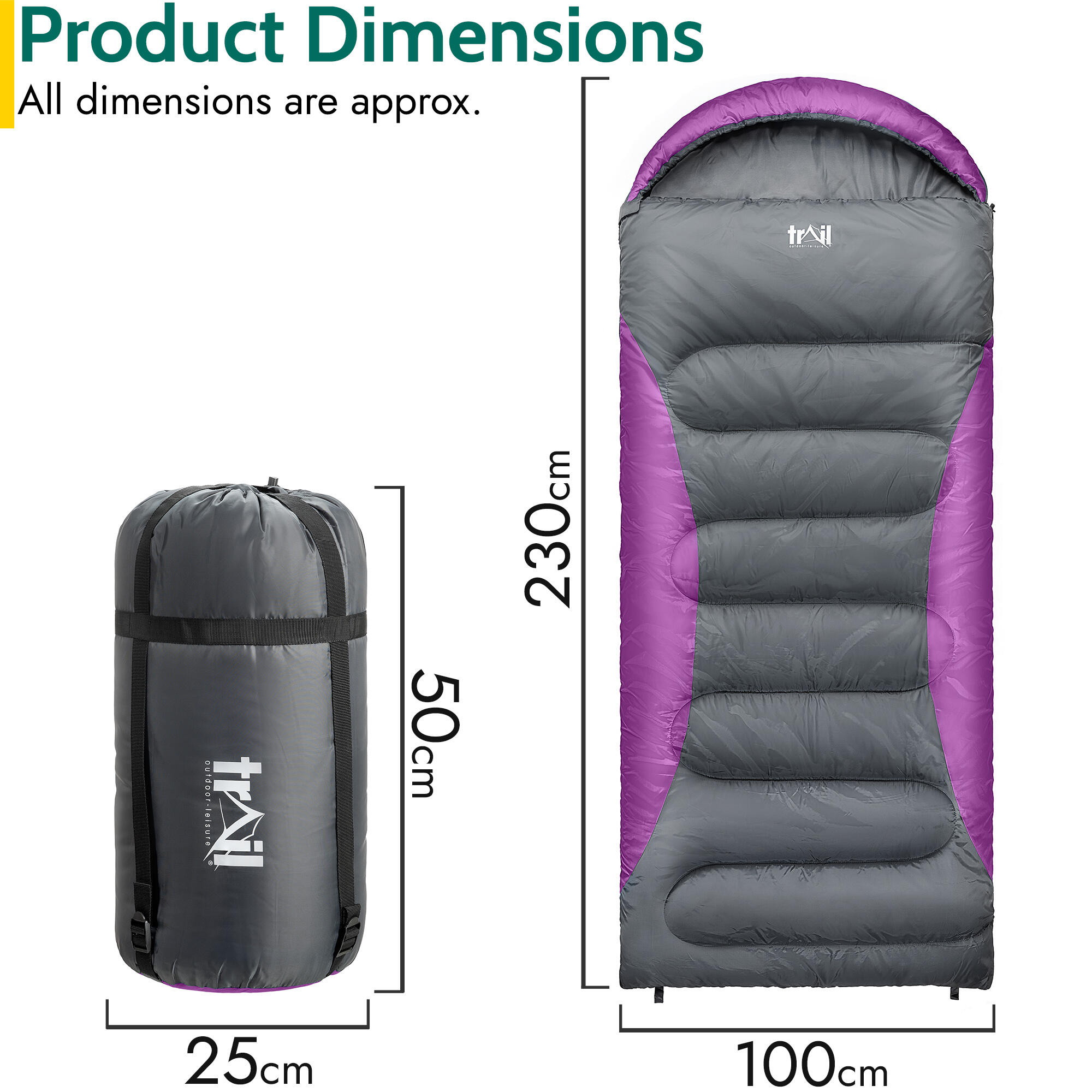 Trail XL Hooded Sleeping Bag Extra Wide Water Resistant 2-3 Season