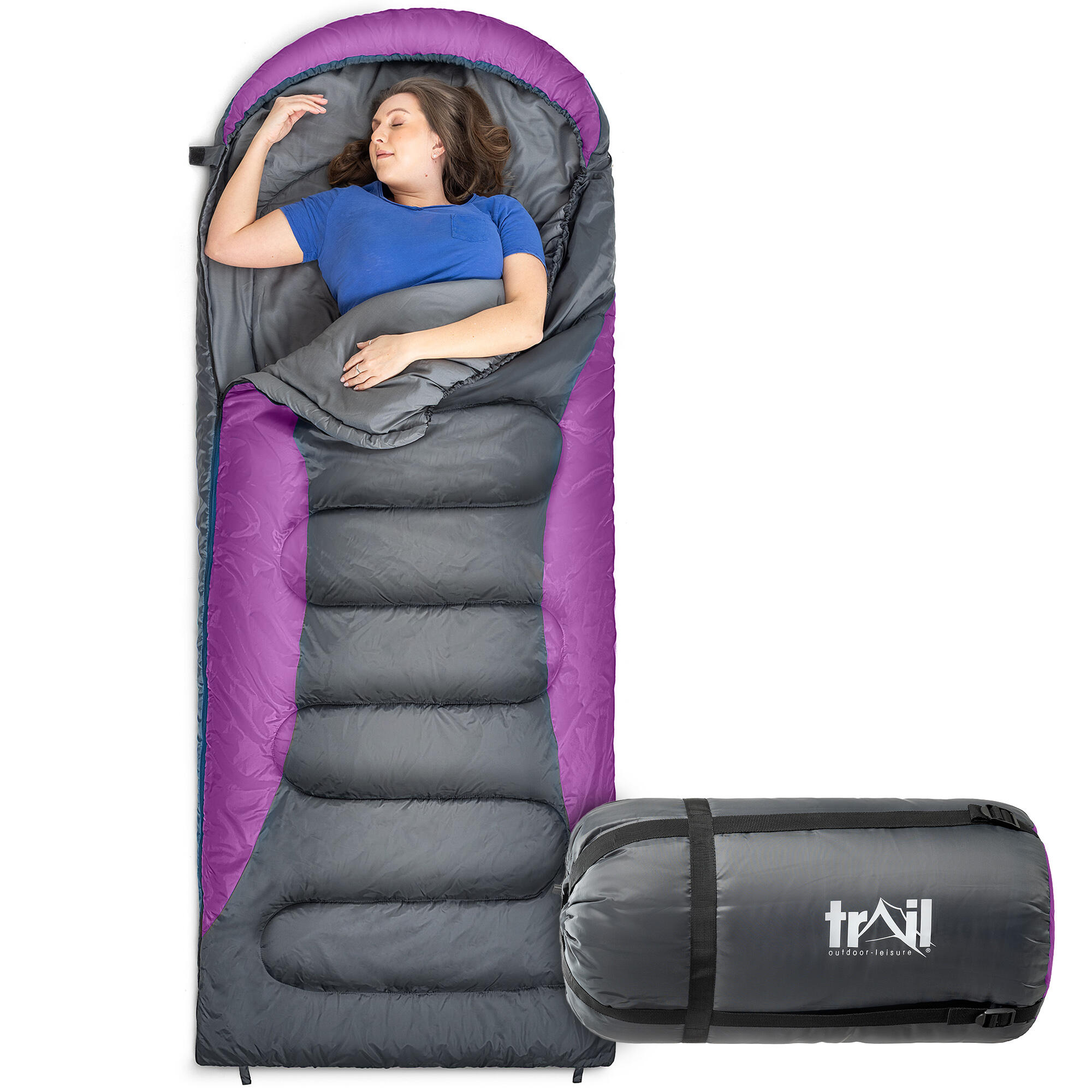 TRAIL OUTDOOR LEISURE Trail XL Hooded Sleeping Bag Extra Wide Water Resistant 2-3 Season 230cm x 100cm