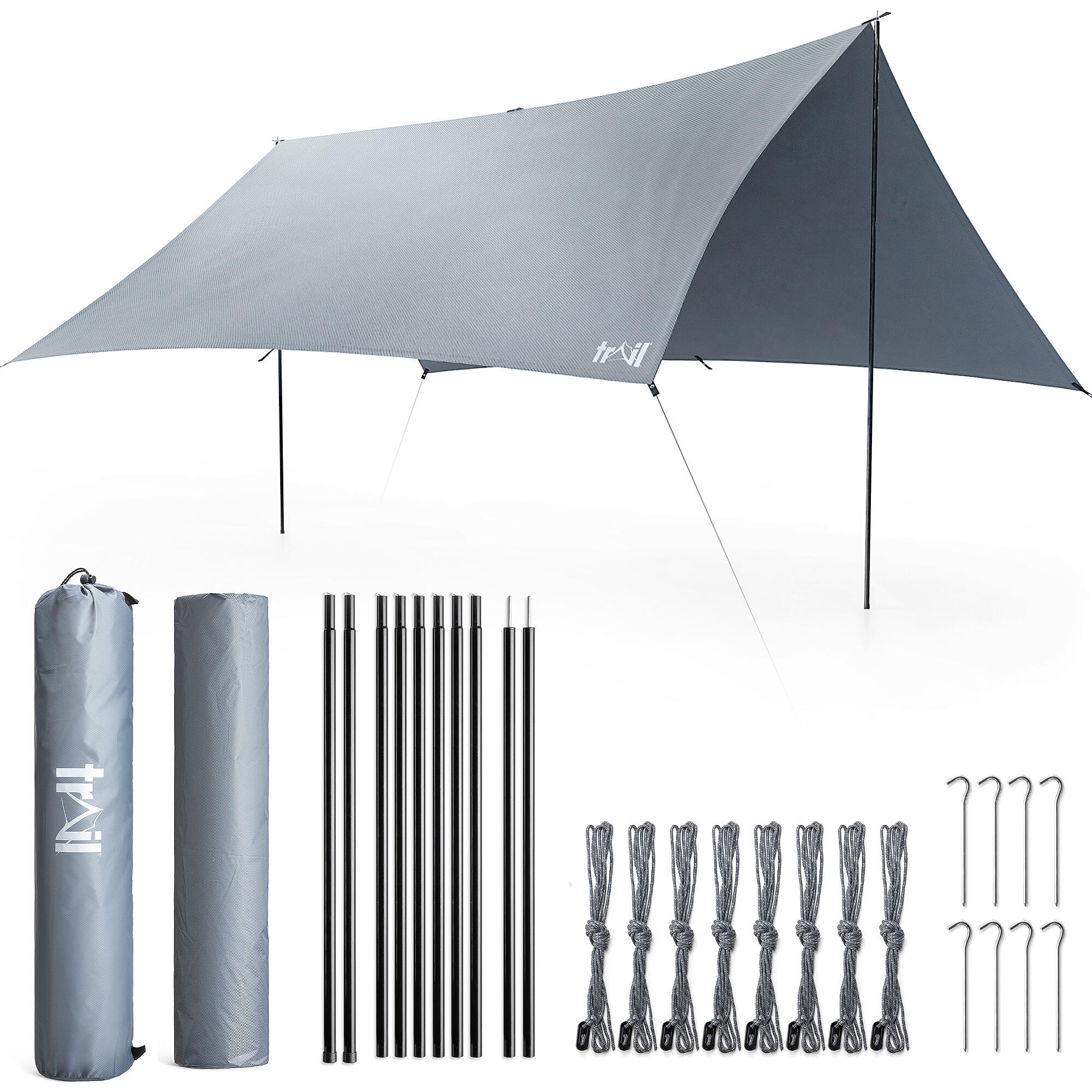 Poled Camping Tarp Hammock Rain Sun Shelter Waterproof UV Protection 3m x 3/4/5m 1/7