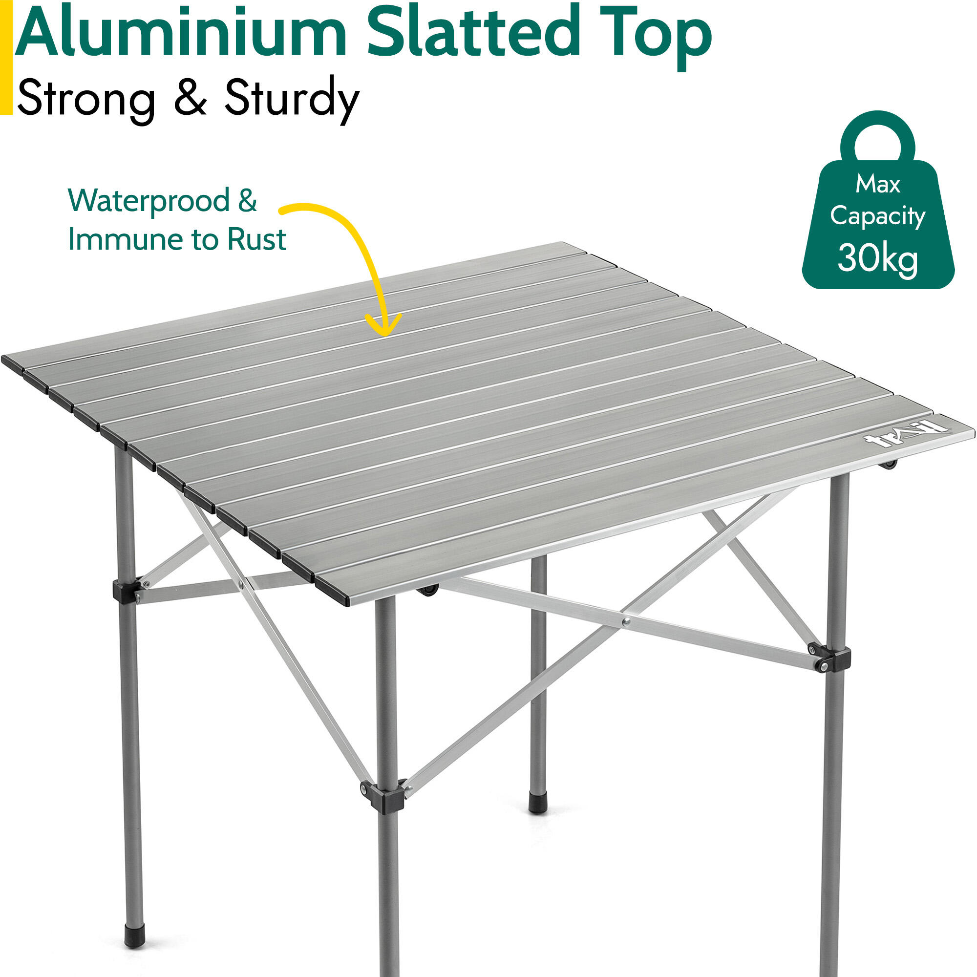 Trail Aluminium Folding Table Roll Top Camping Beach Picnic Lightweight with Bag 3/7