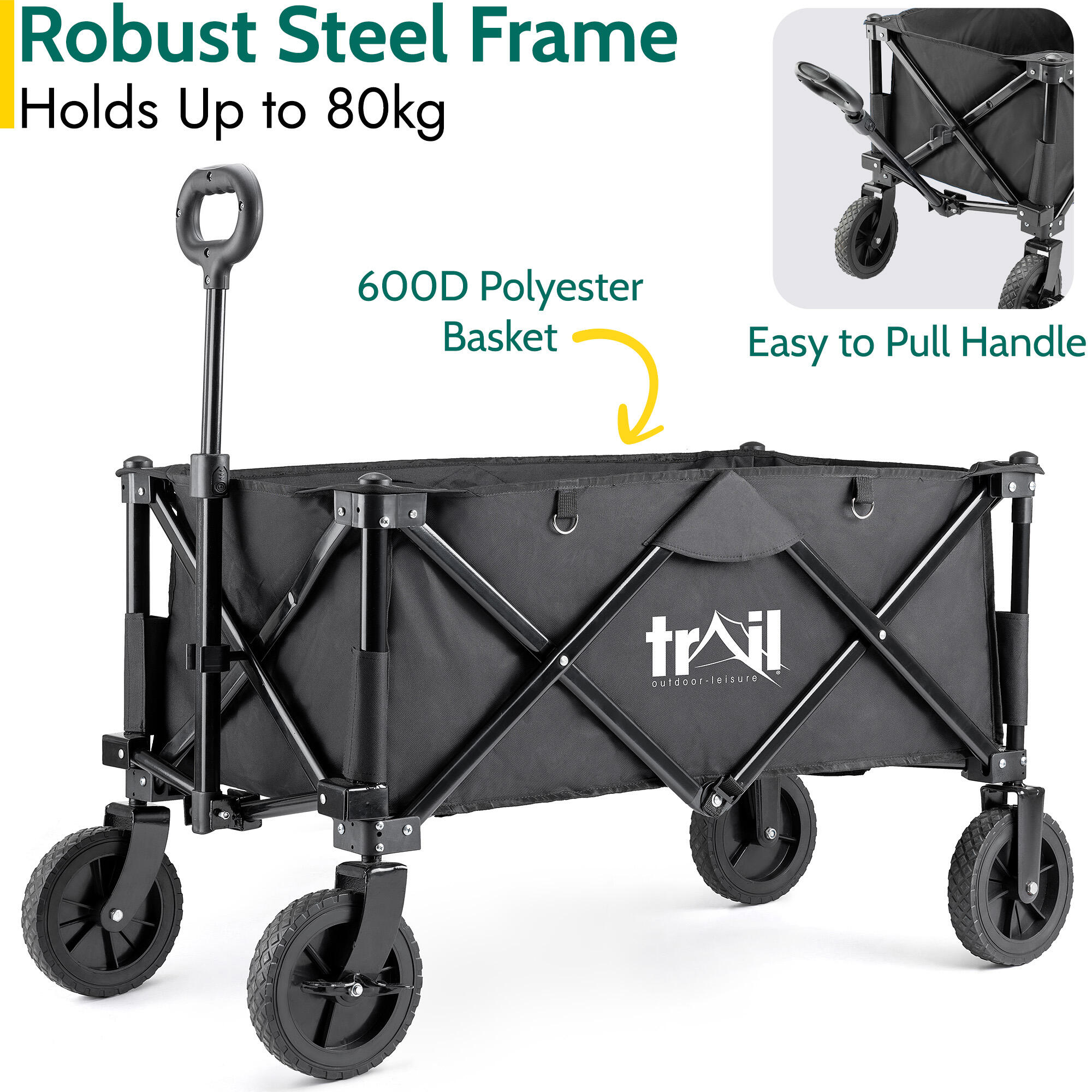Trail Camping Festival Trolley Folding Beach Cart Garden Wagon Heavy Duty 80kg 3/7
