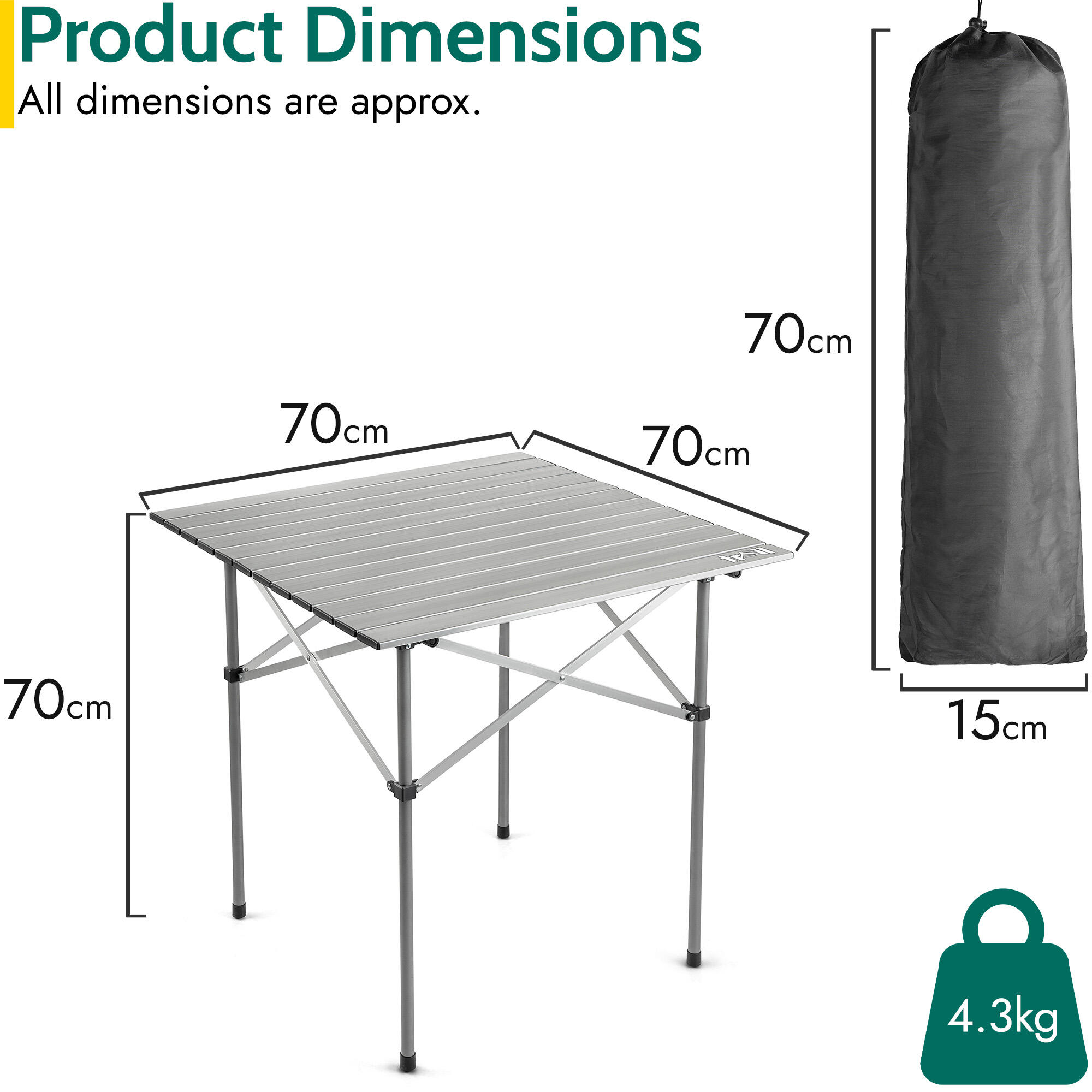 Trail Aluminium Folding Table Roll Top Camping Beach Picnic Lightweight with Bag 7/7