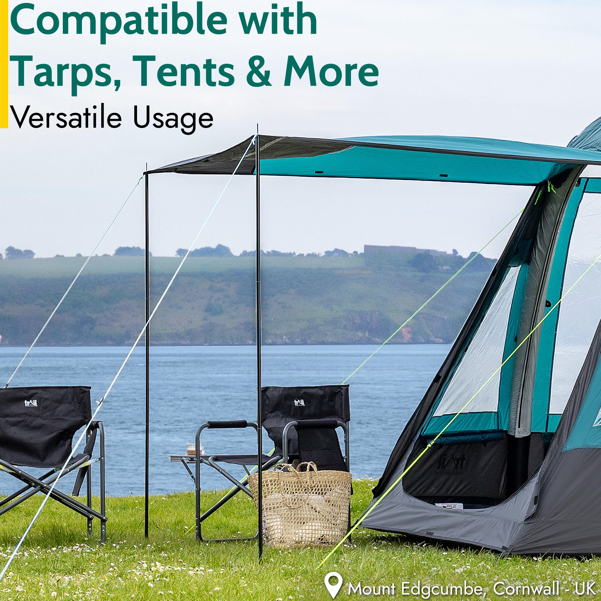 King Pole Set of 2 Tent Tarp Poles Height Adjustable 180cm Heavy