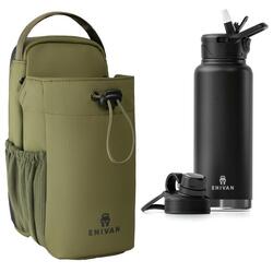 Pack Sac Magnétique Vert + Gourde 1L - Bandoulière, Sport, Téléphone, Clés