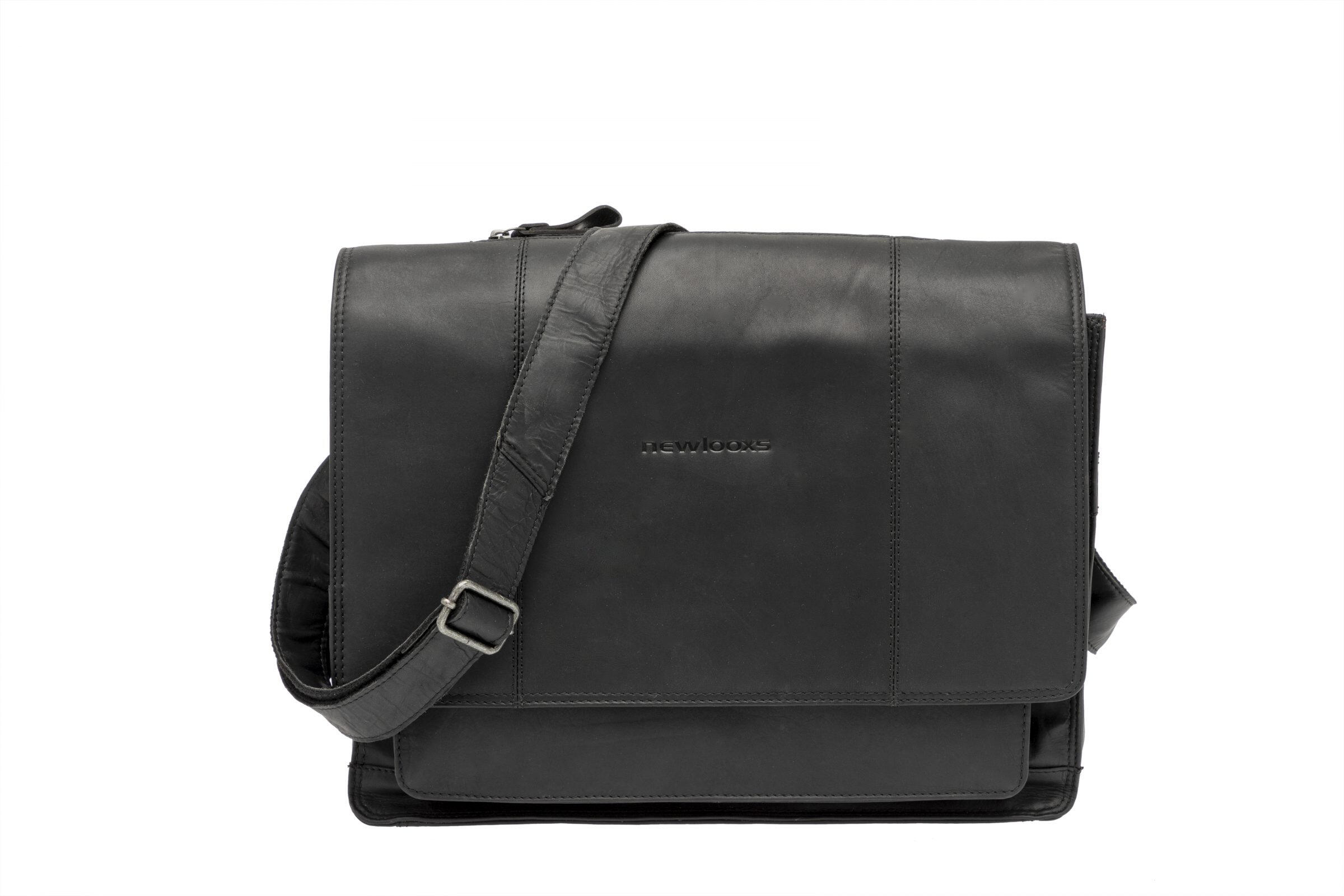 Borsa bici in pelle Fellini con tasca imbottita per laptop 15" (Nero) 2/7