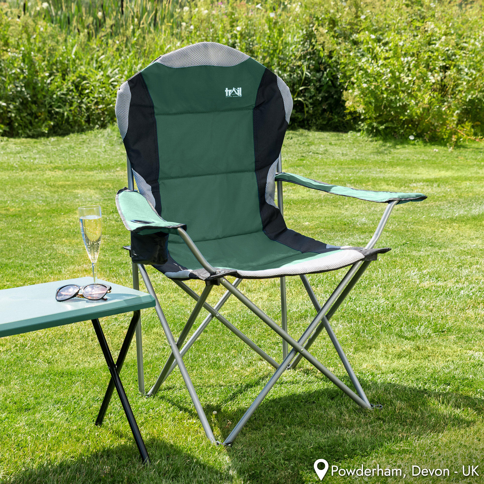 Folding Camping Chair Deluxe Padded High Back Portable Garden Fishing Trail 2/7