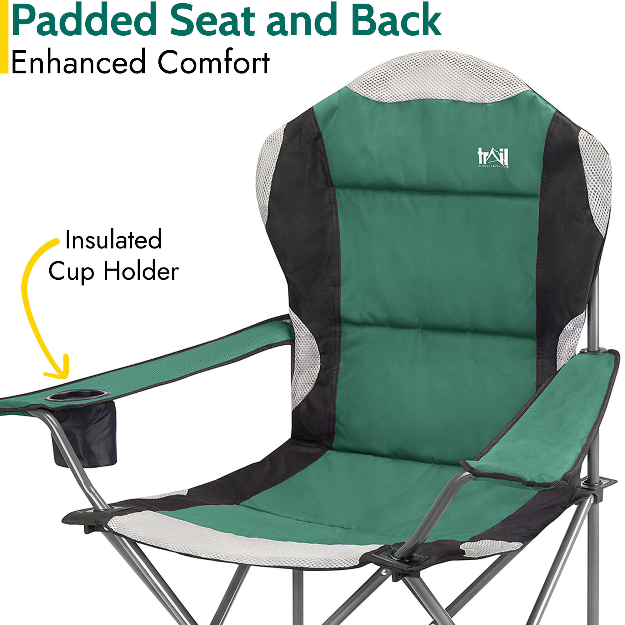 Folding Camping Chair Deluxe Padded High Back Portable Garden Fishing Trail 4/7