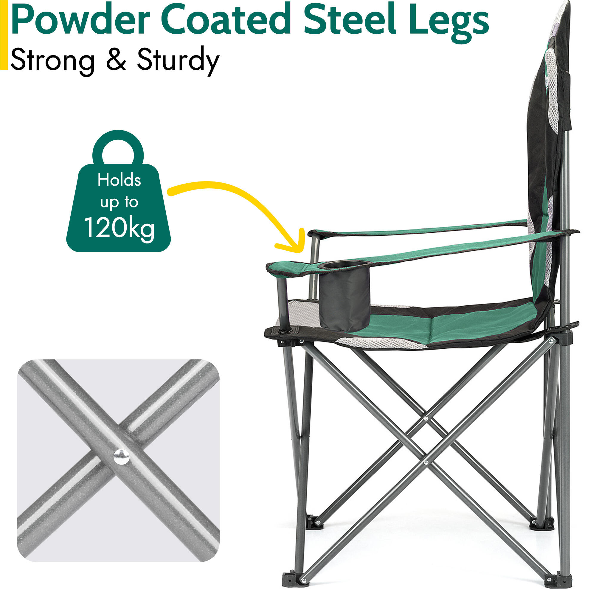 Folding Camping Chair Deluxe Padded High Back Portable Garden Fishing Trail 3/7