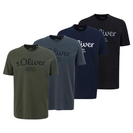 T-Shirt Herren 4er Pack Bequem sitzend-Logo T-Shirt