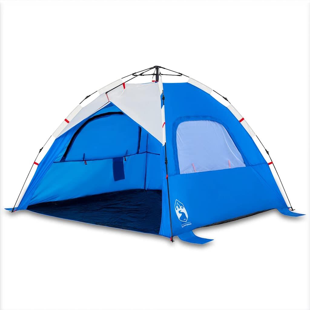 Tente de plage VidaXL 3 personnes, imperméable, ouverture rapide, bleu azur 2/7