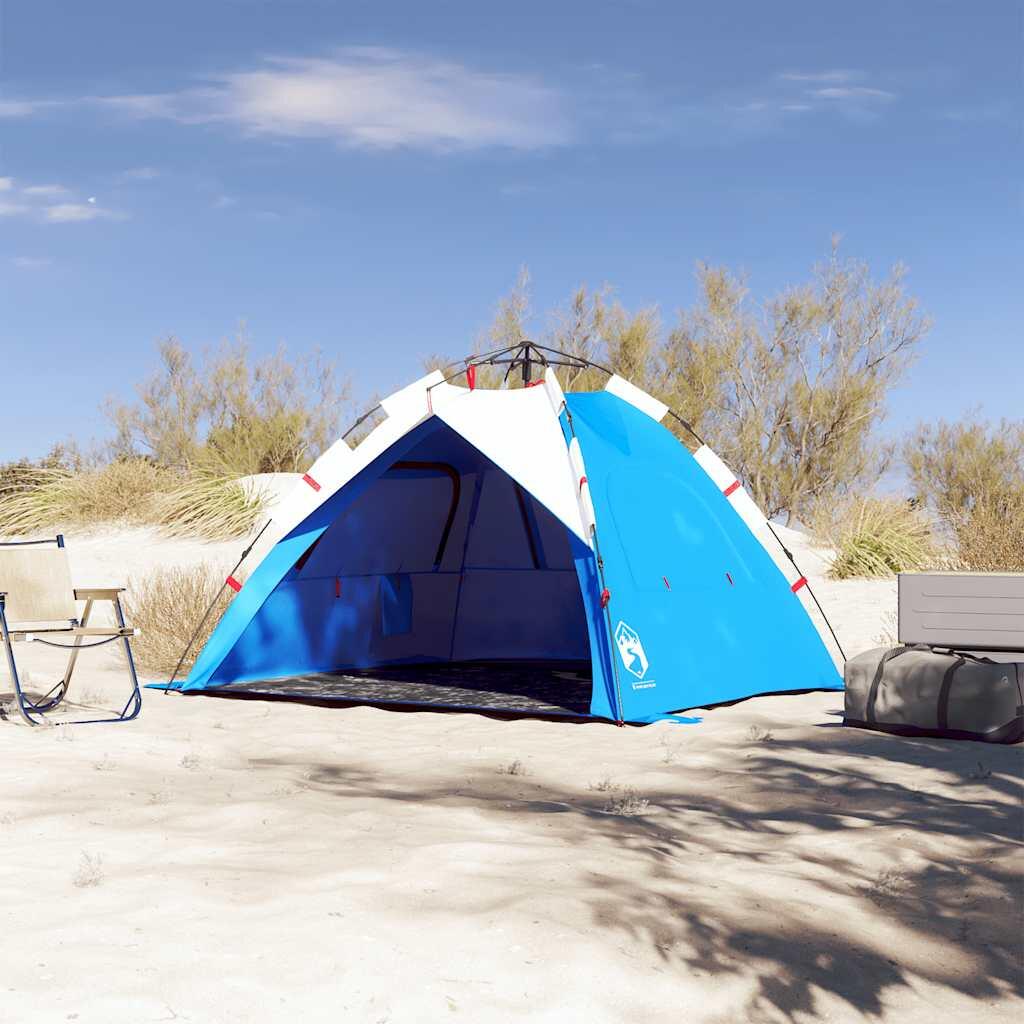 Tente de plage VidaXL 3 personnes, imperméable, ouverture rapide, bleu azur 3/7