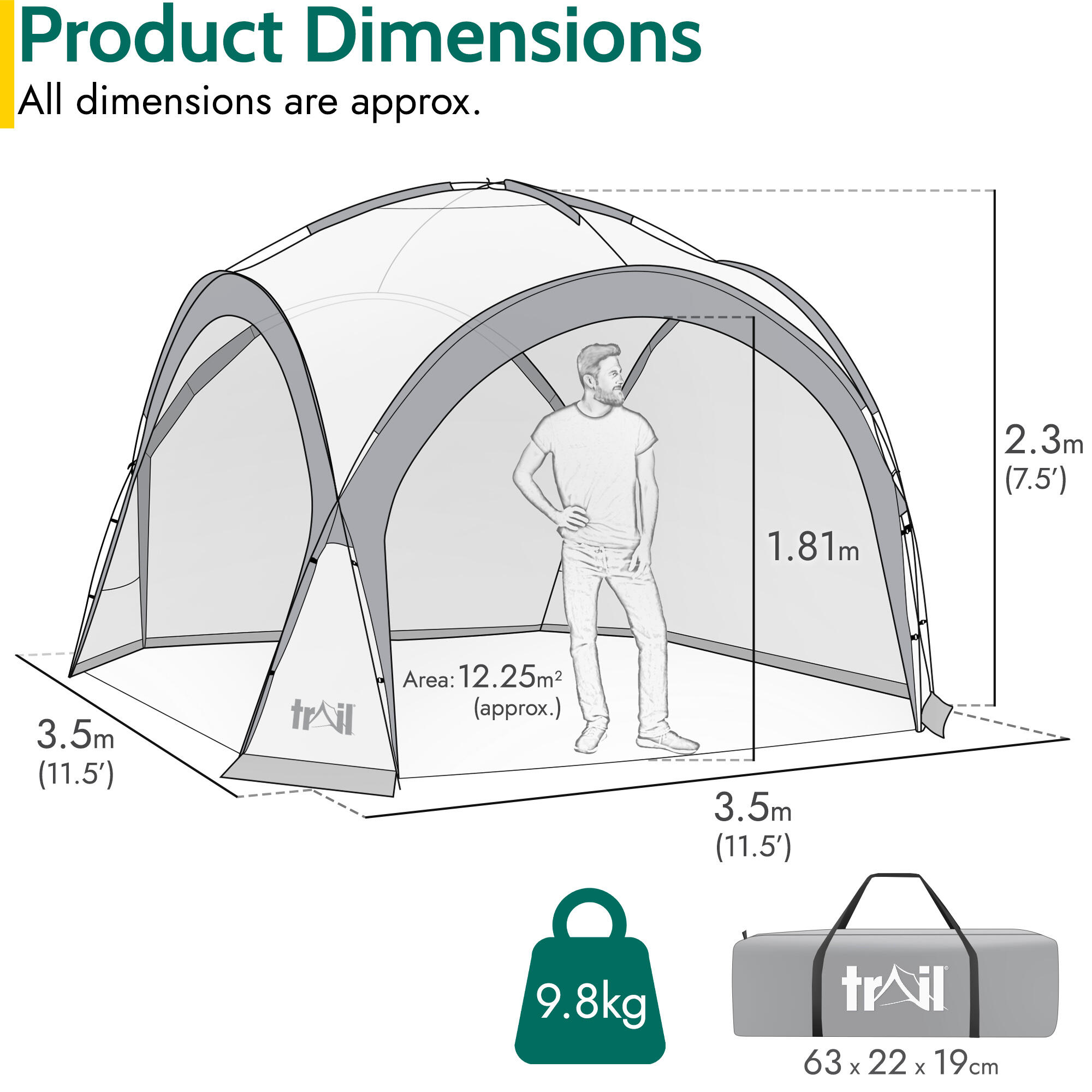 Dome Shelter with Sides Outdoor Event Camping Gazebo UV Waterproof 3.5m x 3.5m 7/7