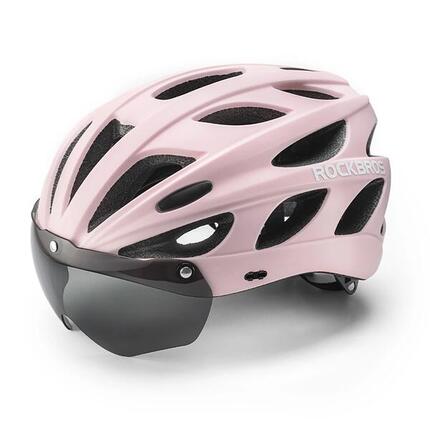 Rockbros Fahrradhelm mit Visier, Abnehmbarer UV-Brille, Abnehmbarem Visier Rosa