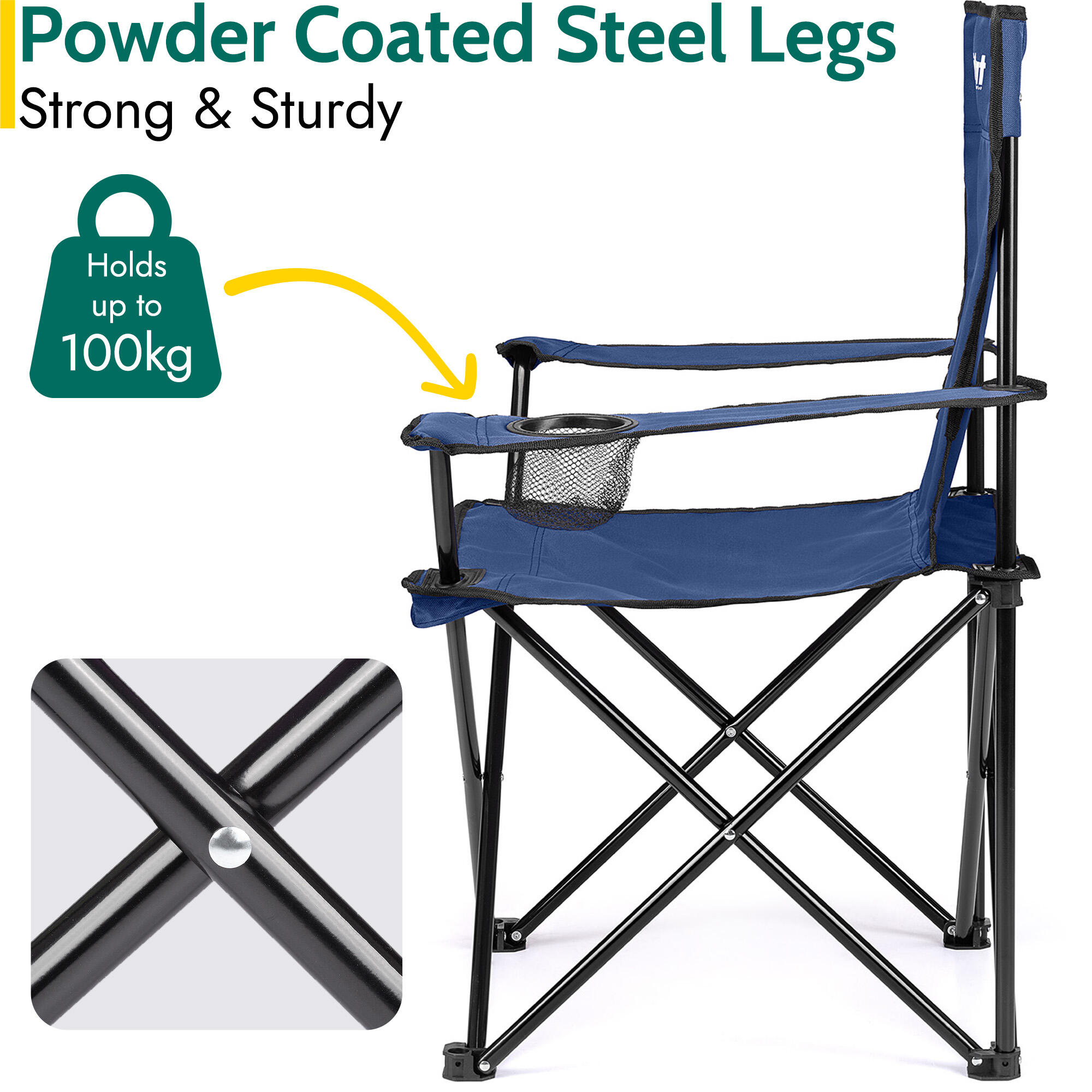 Folding Camping Chair Lightweight Portable With Cup Holder Fishing Outdoor Trail 3/7