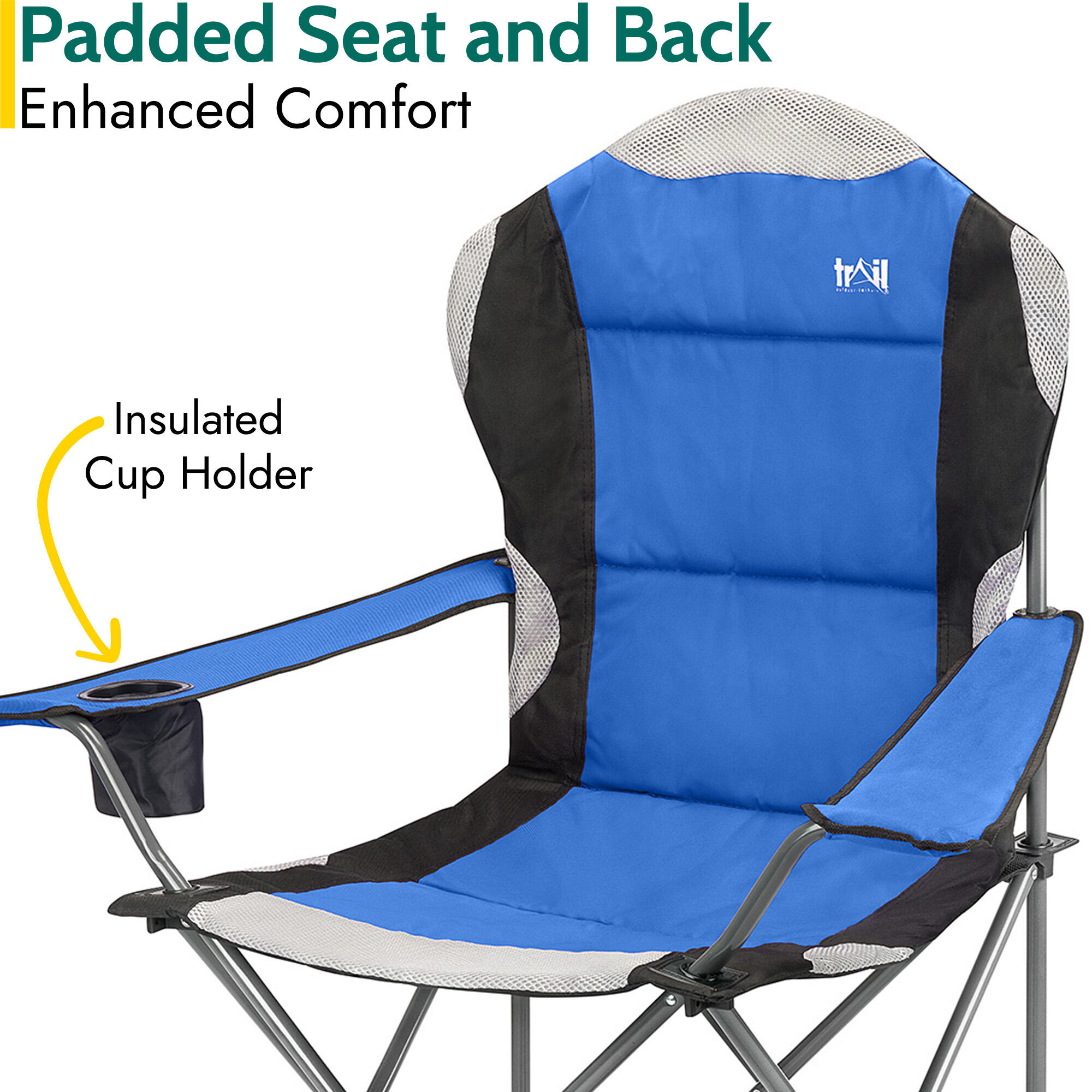 Folding Camping Chair Deluxe Padded High Back Portable Garden Fishing Trail 4/7