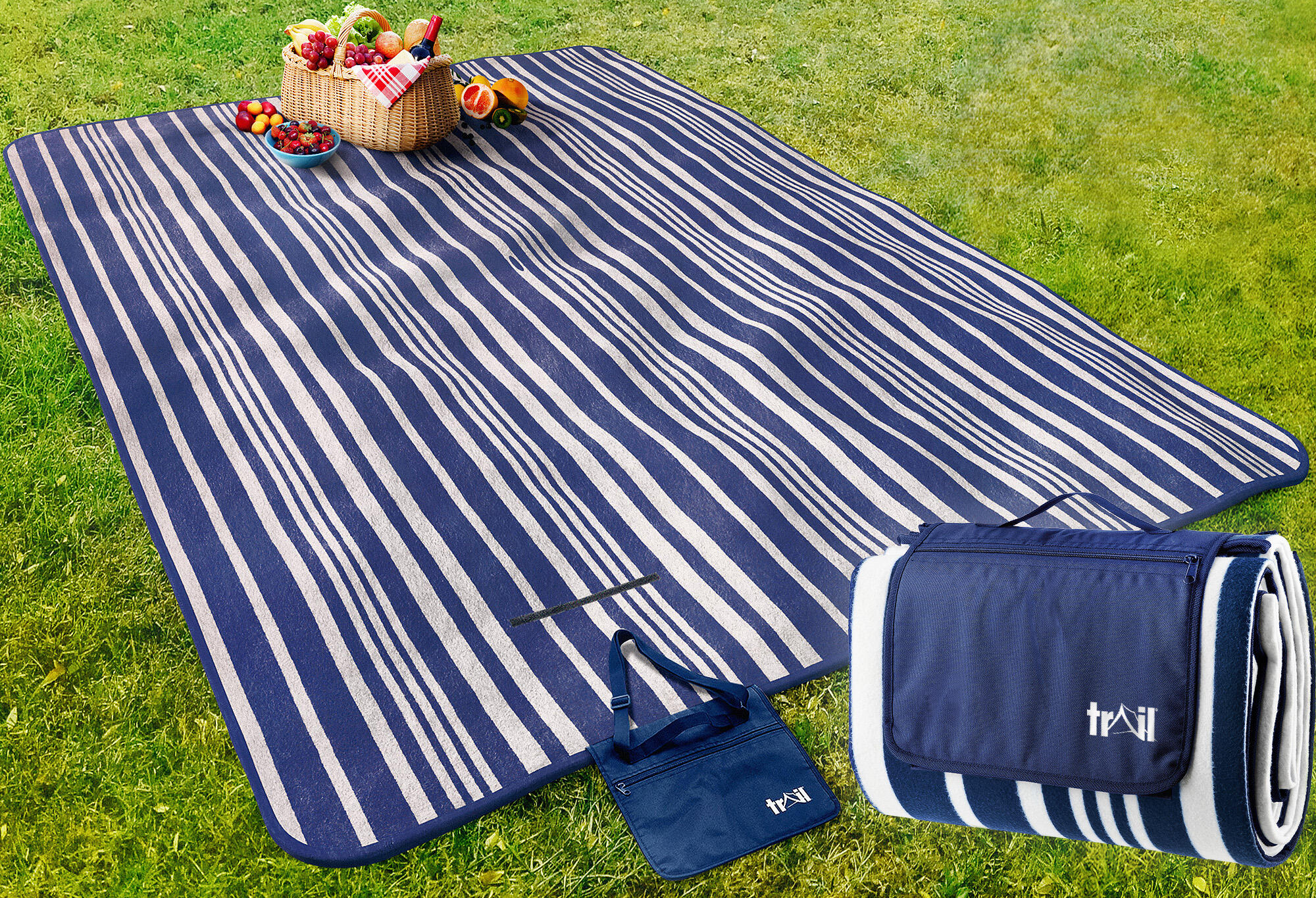 TRAIL OUTDOOR LEISURE Fleece Picnic Rug Beach Camping Blanket Waterproof Backing  - XL  3m x 2m
