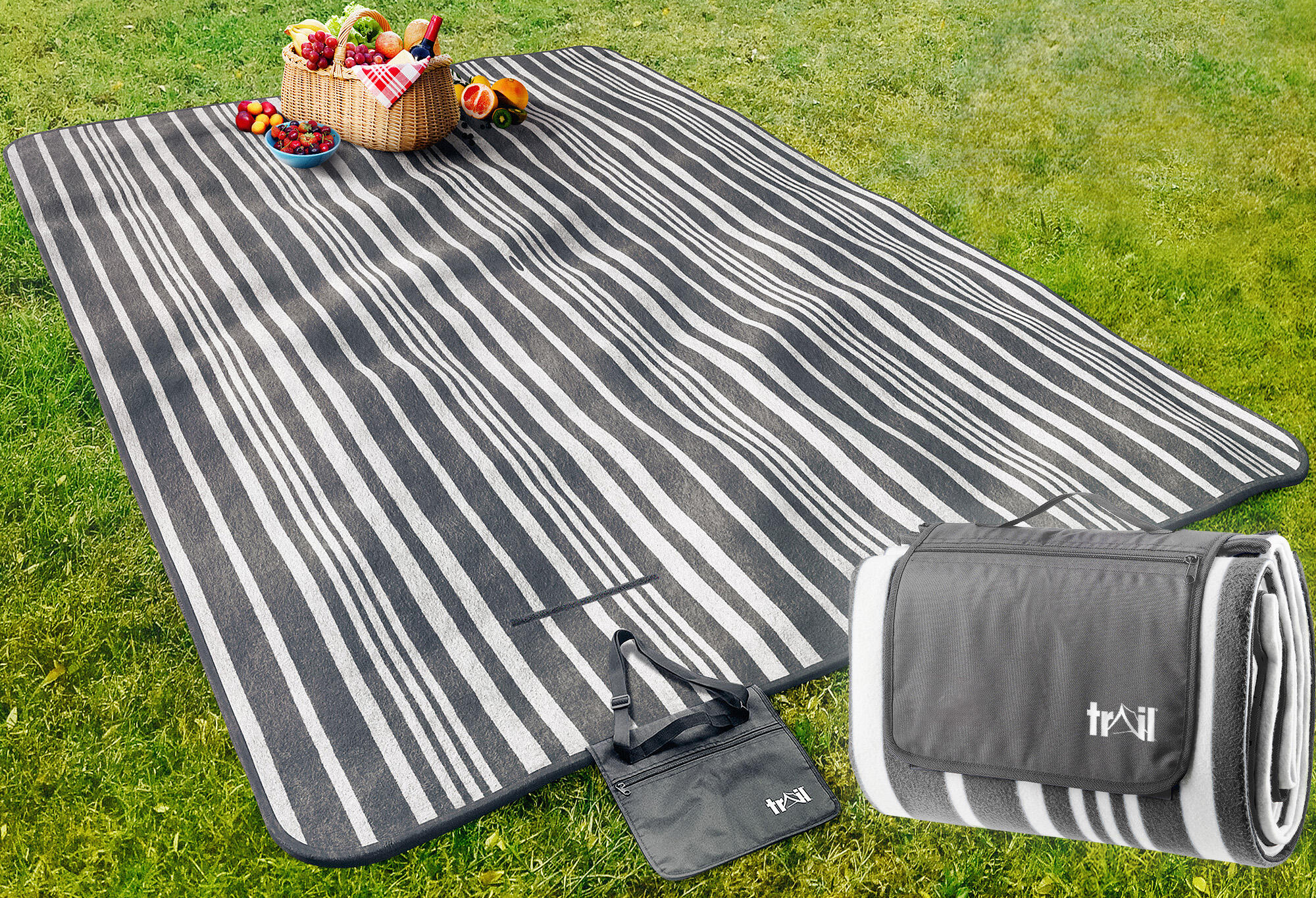 TRAIL OUTDOOR LEISURE Fleece Picnic Rug Beach Camping Blanket Waterproof Backing  - XL  3m x 2m