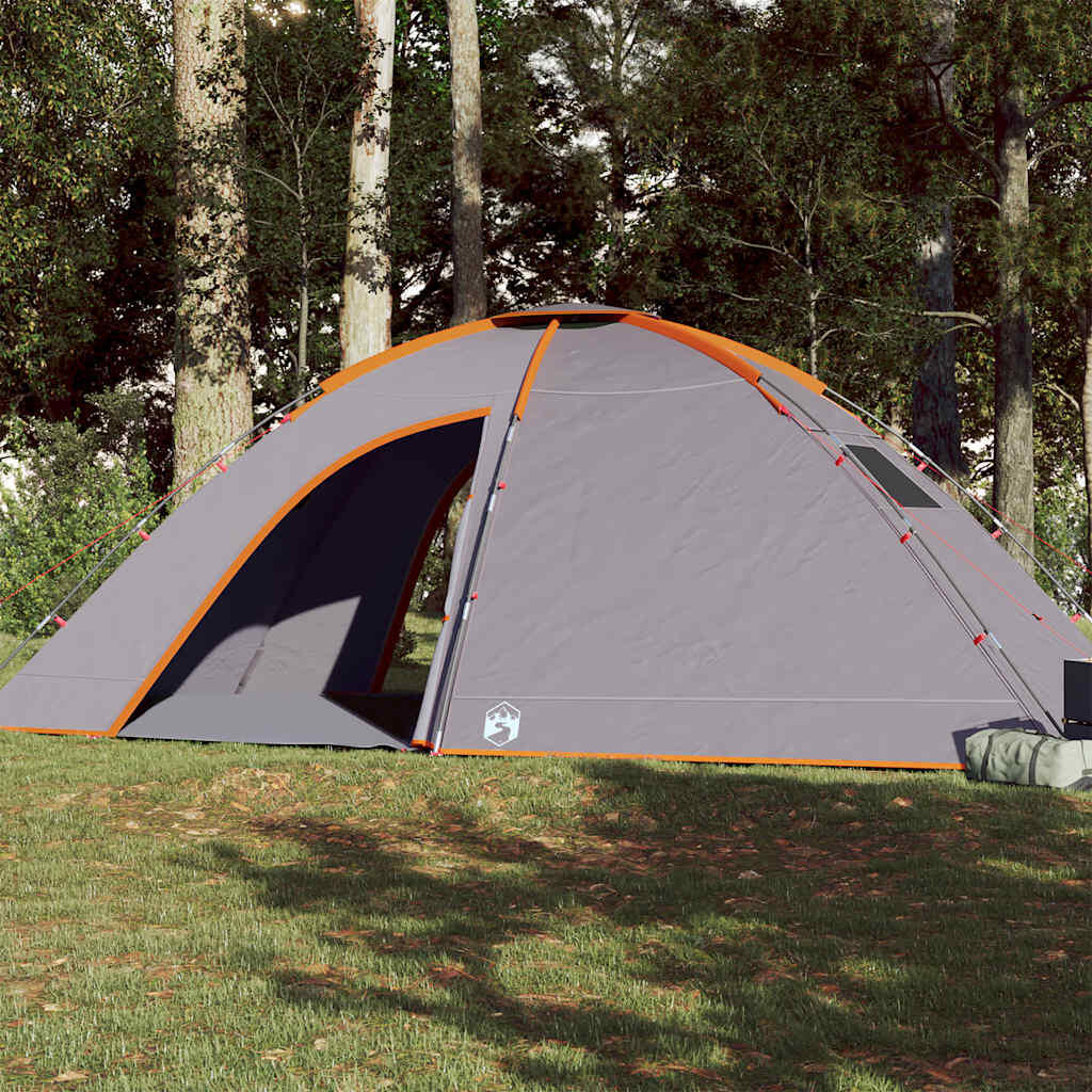 Spacious 8-Person Waterproof Tent in Grey and Orange