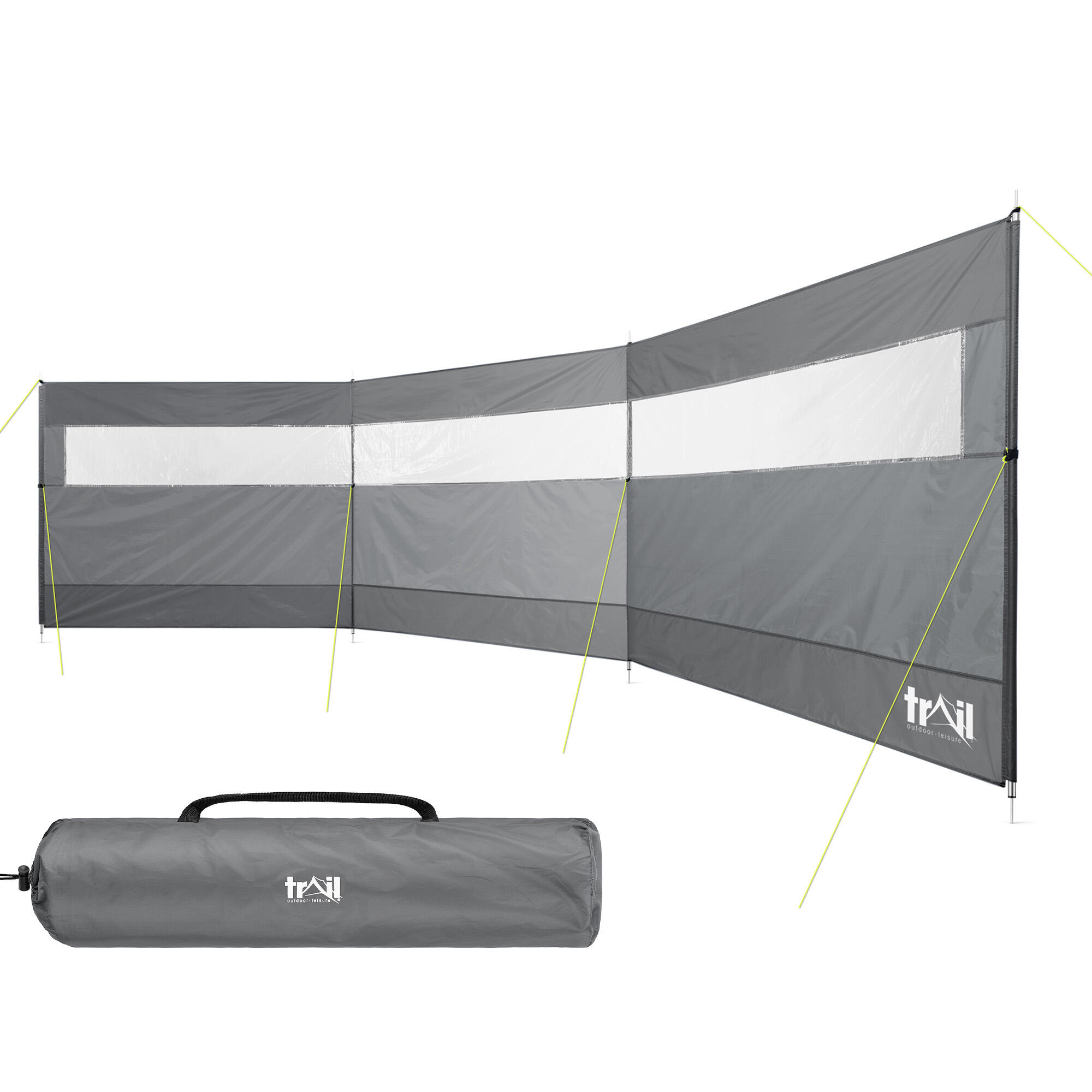 TRAIL OUTDOOR LEISURE Trail 4 Pole Windbreak Steel Spike Windbreaker with PVC Window 5m x 1.4m