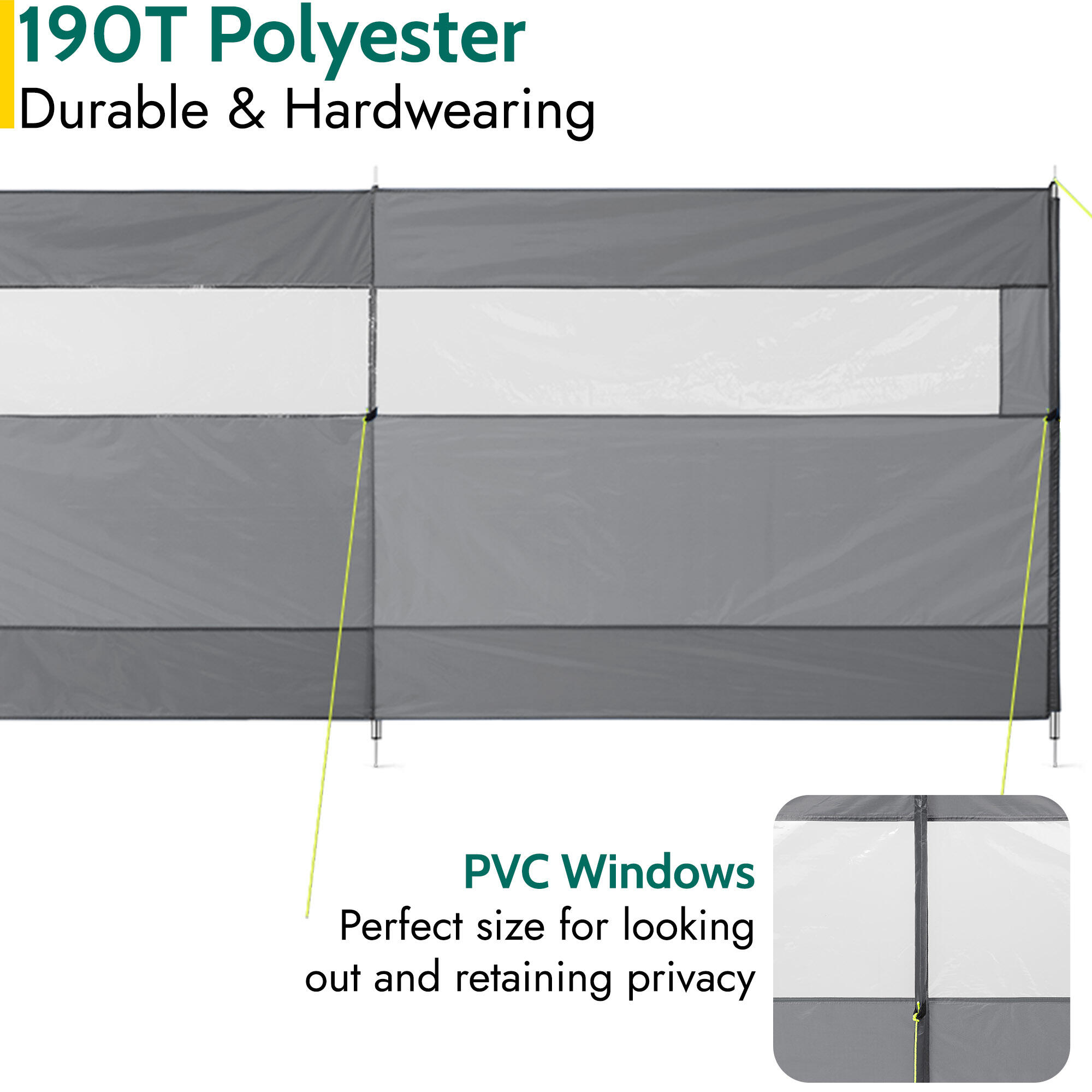 Trail 4 Pole Windbreak Steel Spike Windbreaker with PVC Window 5m x 1.4m 3/7