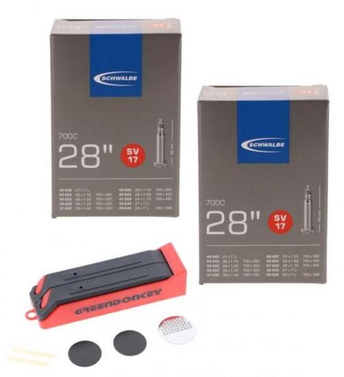 Schwalbe 2x Schlauch SV17 28x1.10-1.75 + 1x Greendonkey Reifenheber Flickzeug...