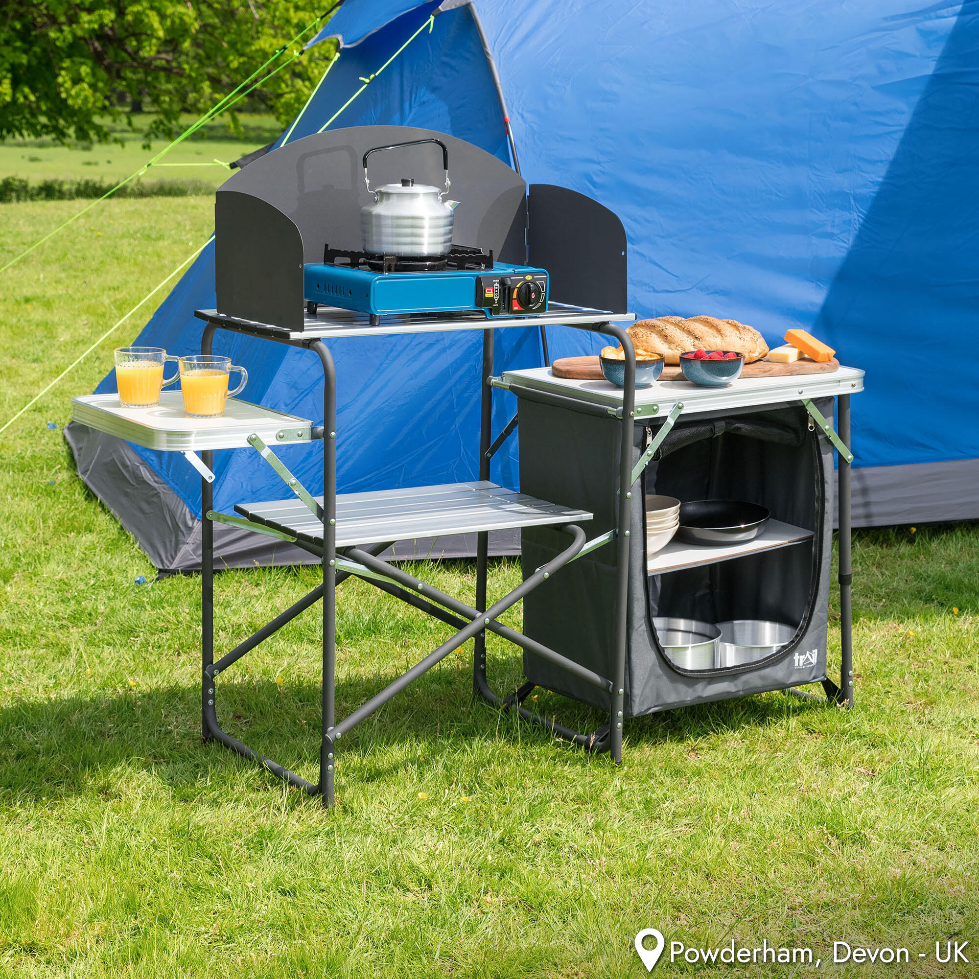 Camping Kitchen Stand Unit Folding Aluminium Cooking Station With