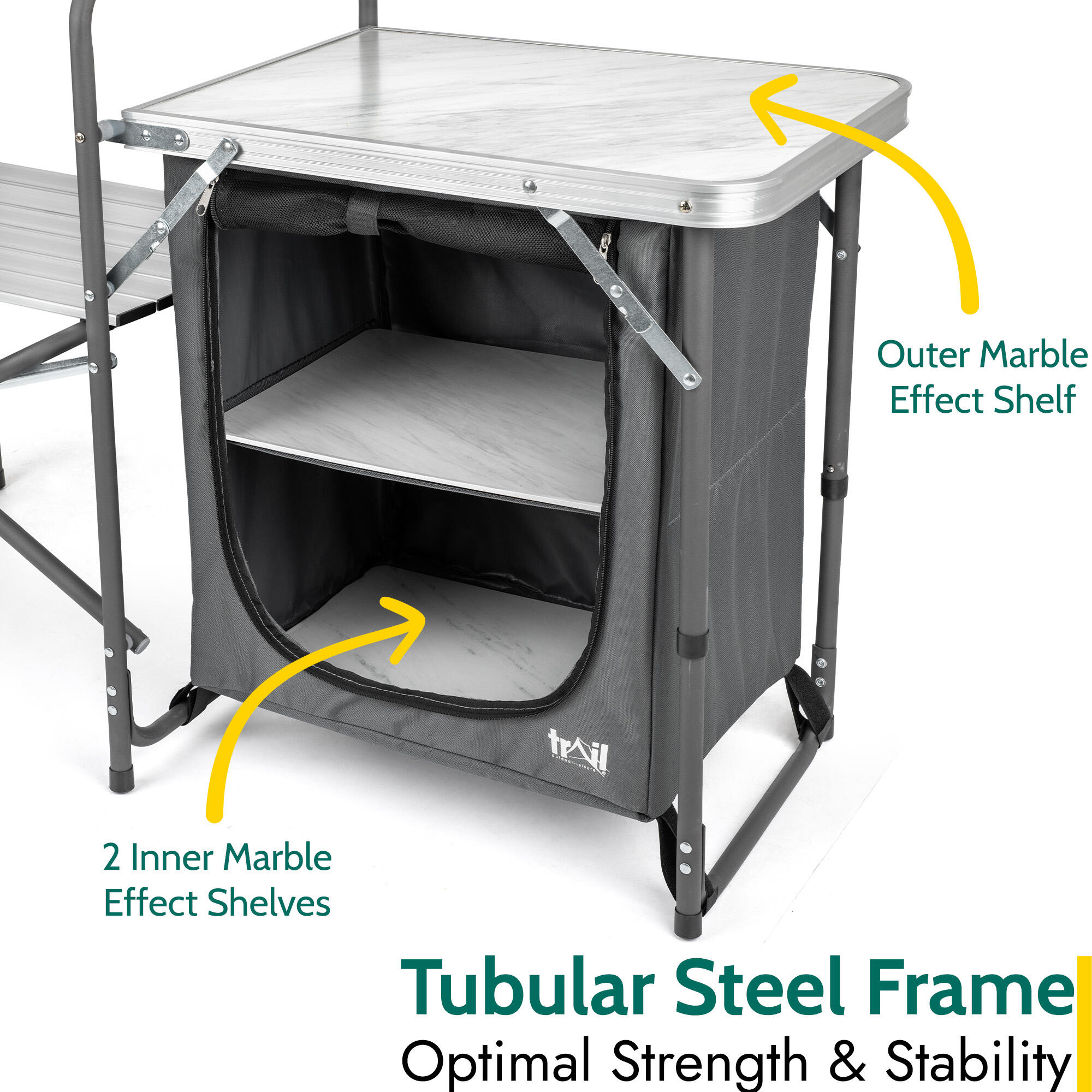 Foldable Camping Kitchen Unit With Windshield Aluminium