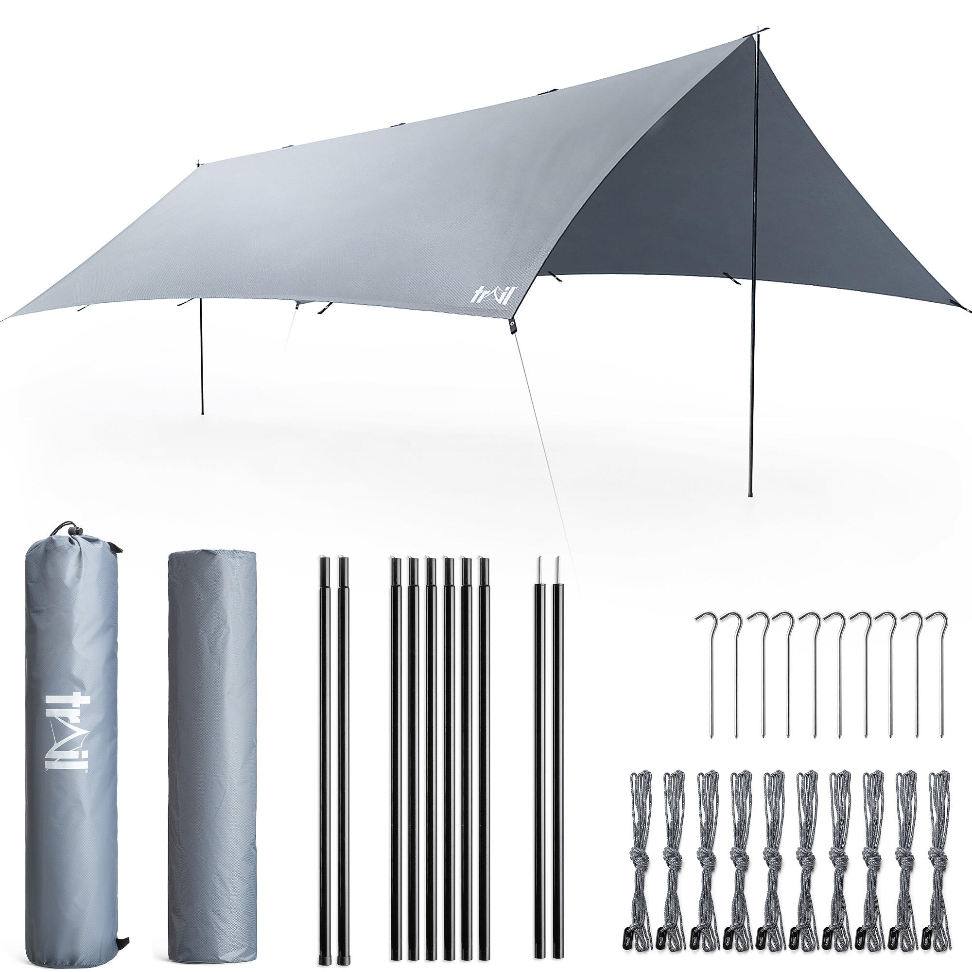 TRAIL OUTDOOR LEISURE Poled Camping Tarp Hammock Rain Sun Shelter Waterproof UV Protection 3m x 3/4/5m