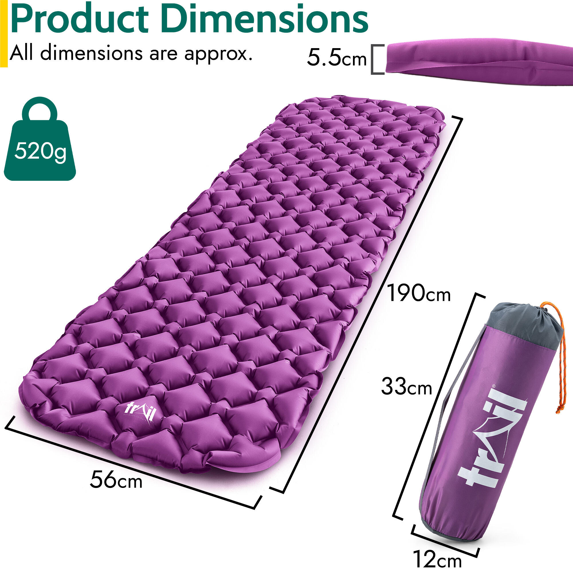 Lightweight Sleeping Mat Ultra Light Inflatable Camping Air Pad Waterproof 5.5cm 7/7