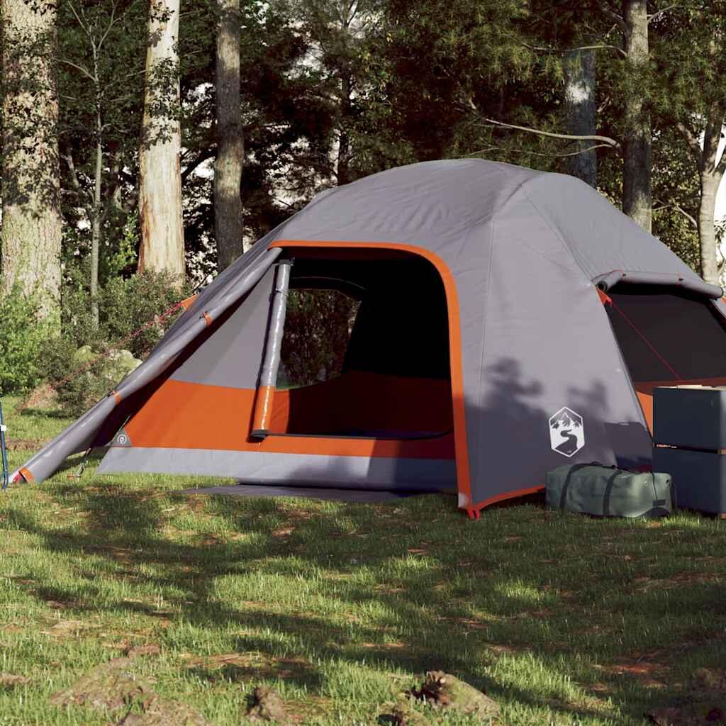 Vidaxl - Tente Dôme Vidaxl 4 Personnes Étanche Gris Et Orange - Tente - Gris|incolore|orange - 4 Places - Decathlon