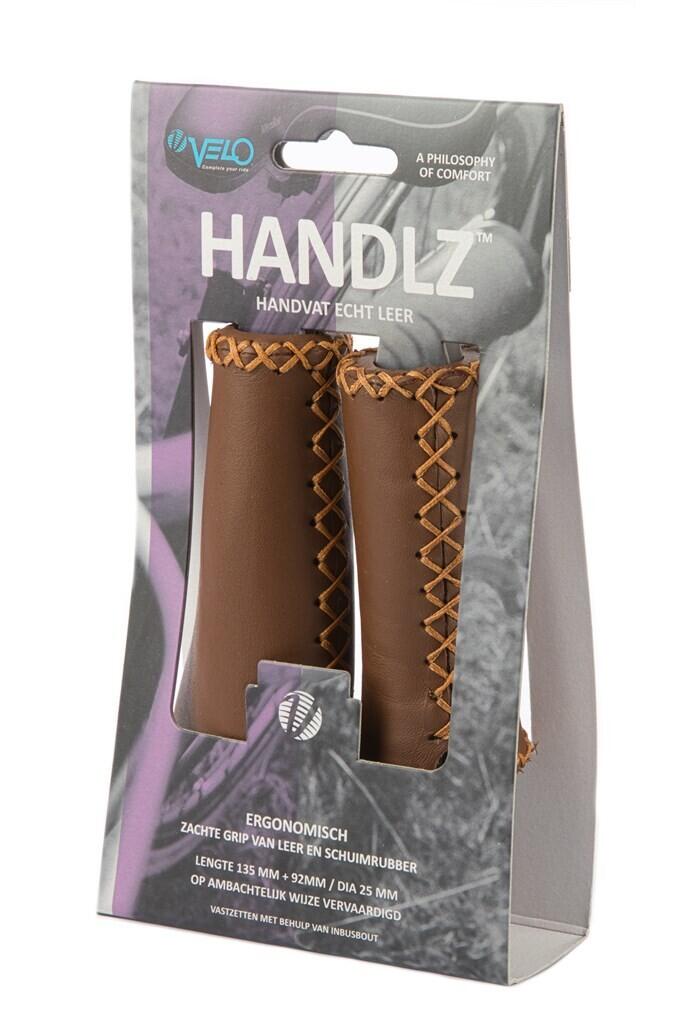 Poignée ergonomique Velo en cuir 135mm marron foncé pour vélos 2/4