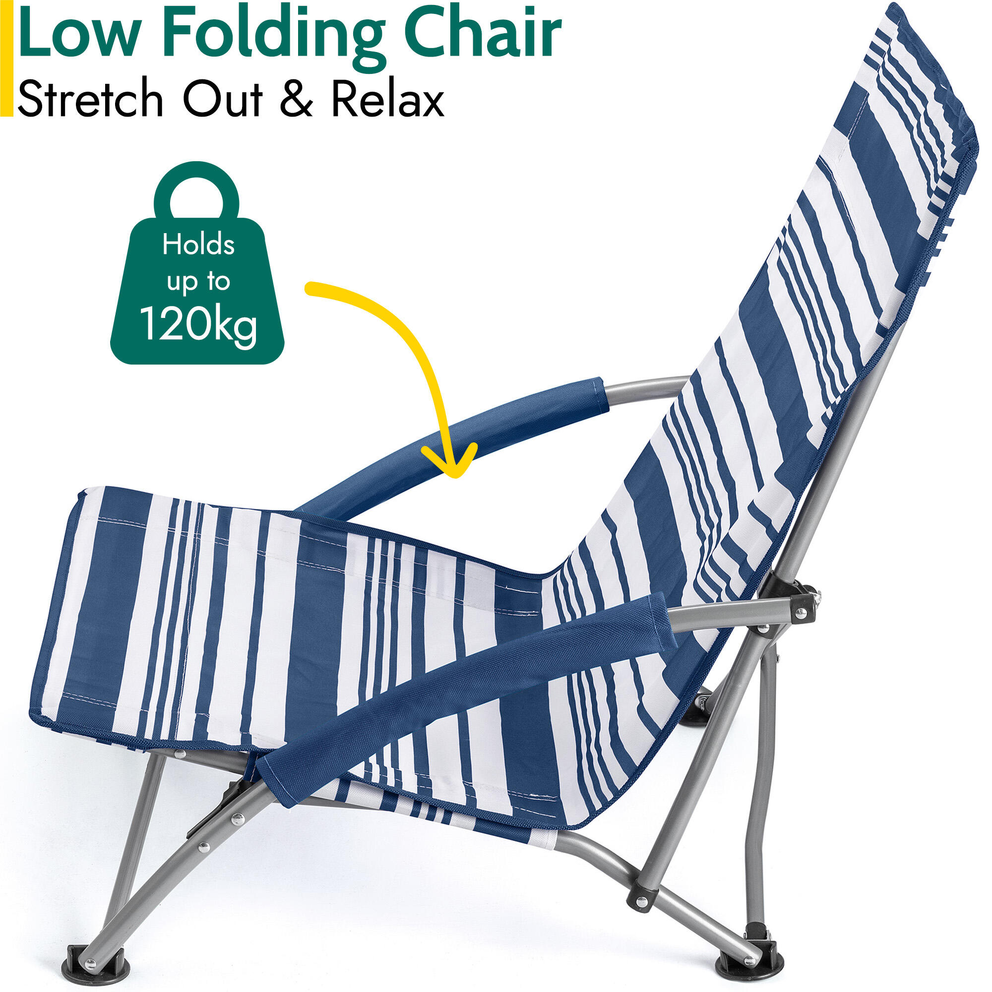 Low Beach Chair Folding Outdoor Camping Garden Festival Lightweight Lounger Seat 3/7
